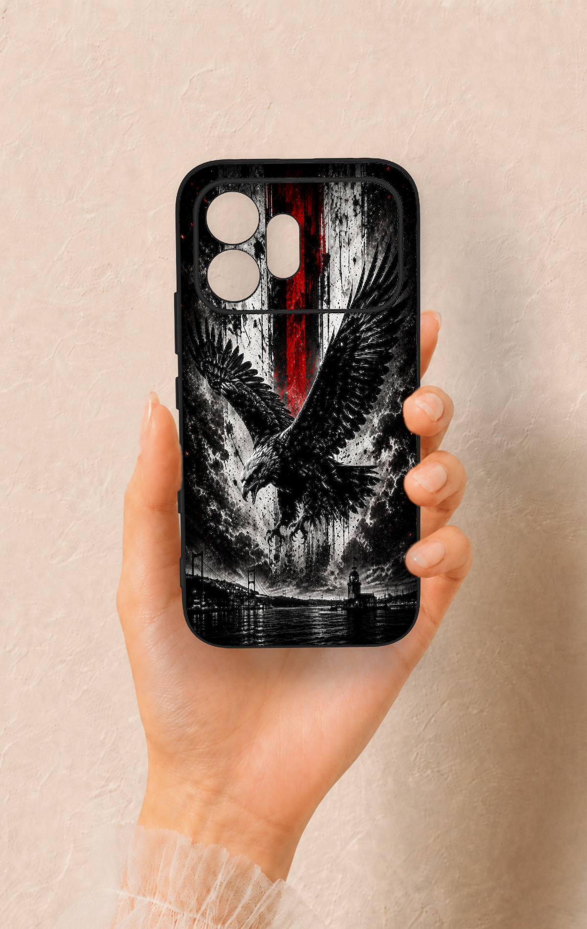 Honor 600 Uyumlu Kara Kartal Desenli Silikon Kılıf
