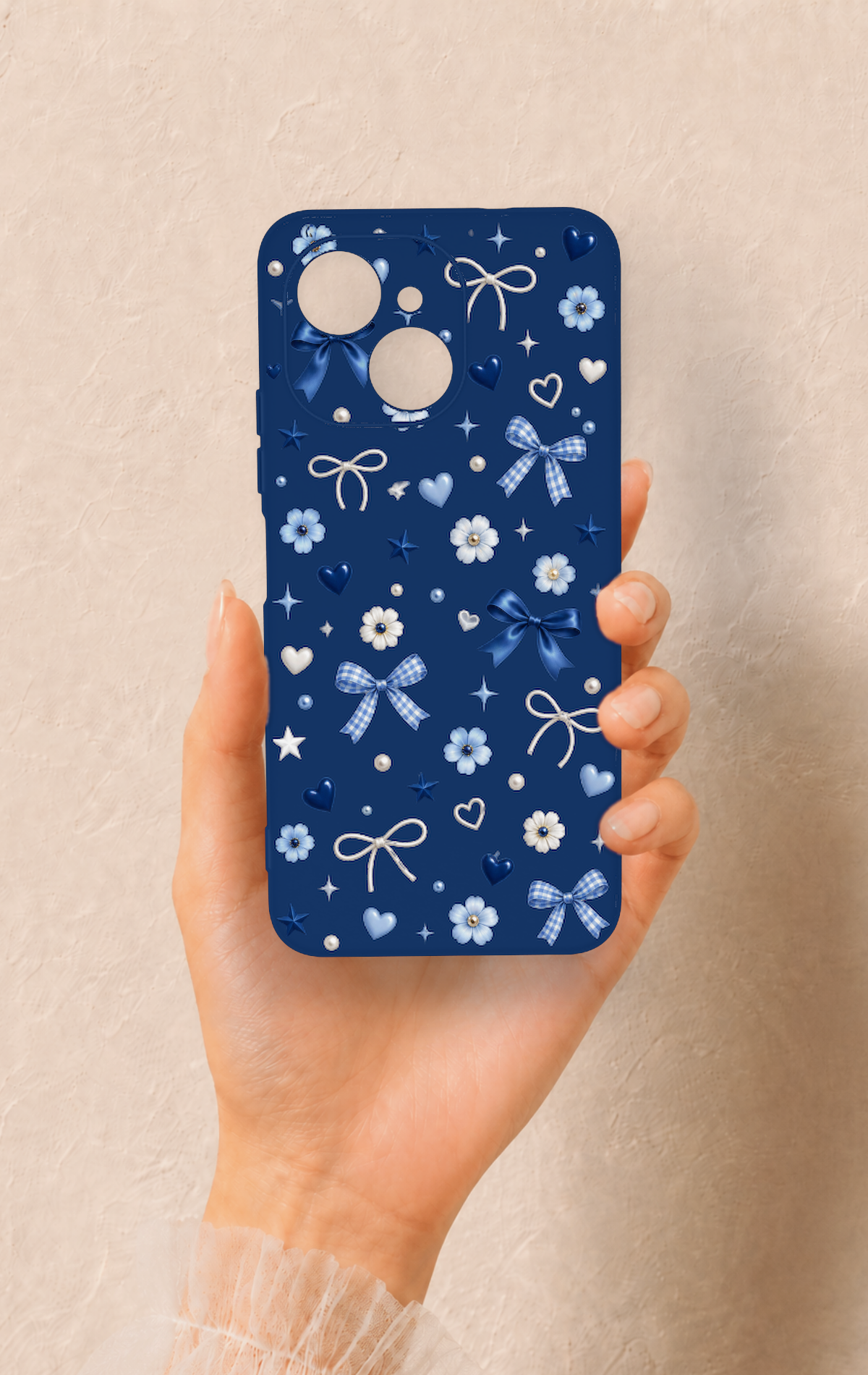 Tecno Spark 40C Uyumlu Mavi Papatya Fiyonk Desenli Silikon Kılıf