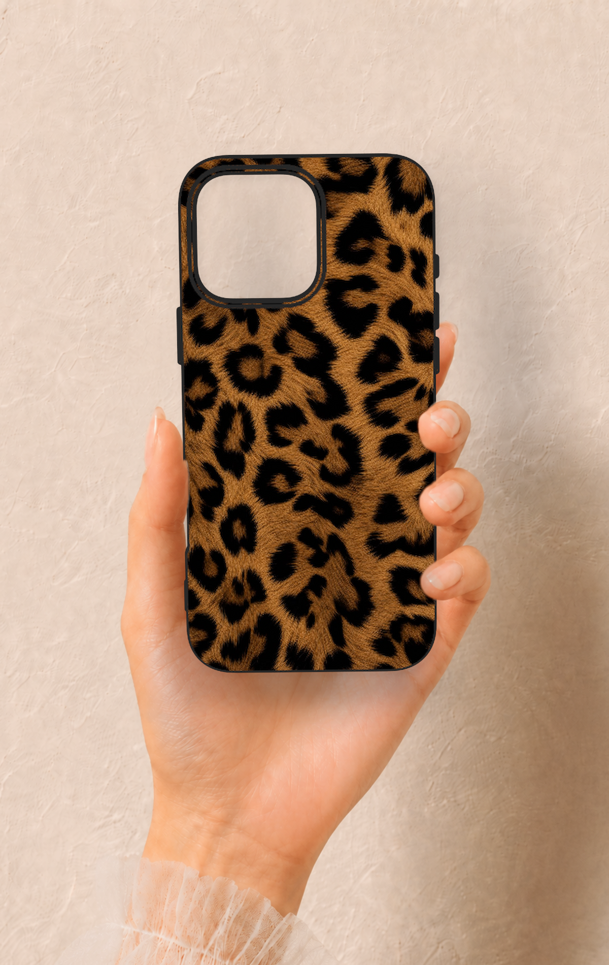 iPhone 16 Pro Max Uyumlu Koyu Leopar Deri Desenli Silikon Kılıf