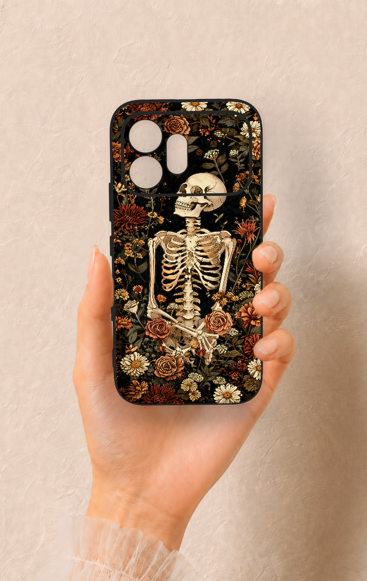 Honor 600 Uyumlu Çiçek İskelet Desenli Silikon Kılıf