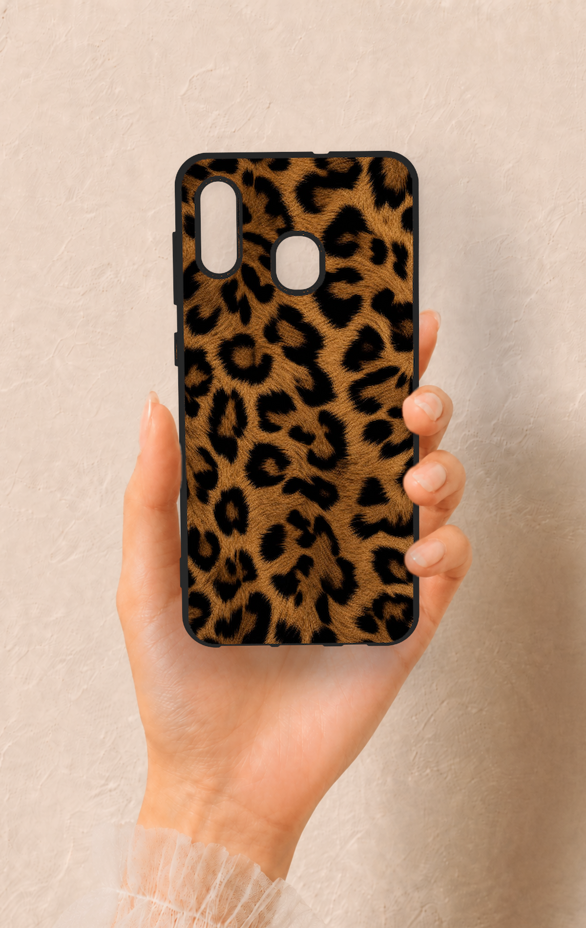 Samsung A20-A30 Uyumlu Koyu Leopar Deri Desenli Silikon Kılıf