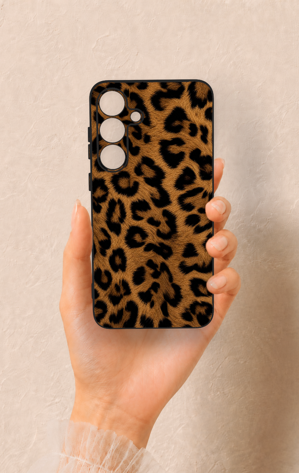 Samsung S25 Plus Uyumlu Koyu Leopar Deri Desenli Silikon Kılıf