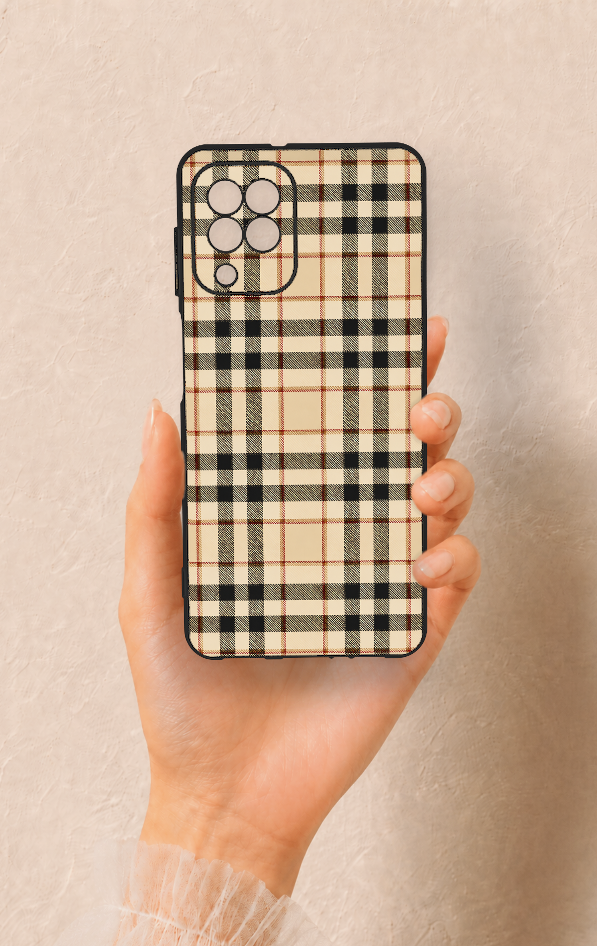 Samsung A22 Uyumlu Karamel Siyah Ekose Desenli Silikon Kılıf