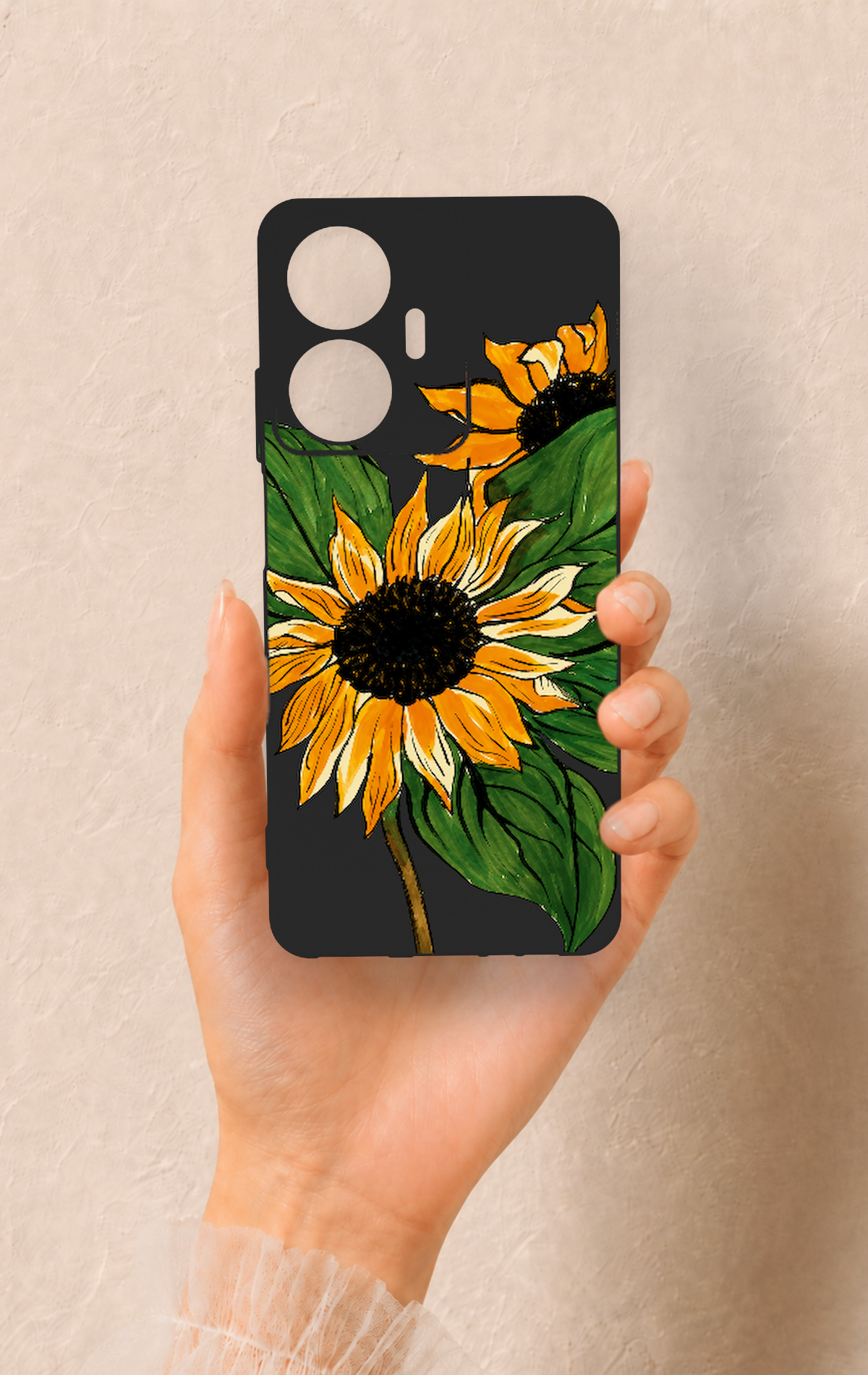 Realme C55 Uyumlu Ay Çiçeği Desenli Silikon Kılıf