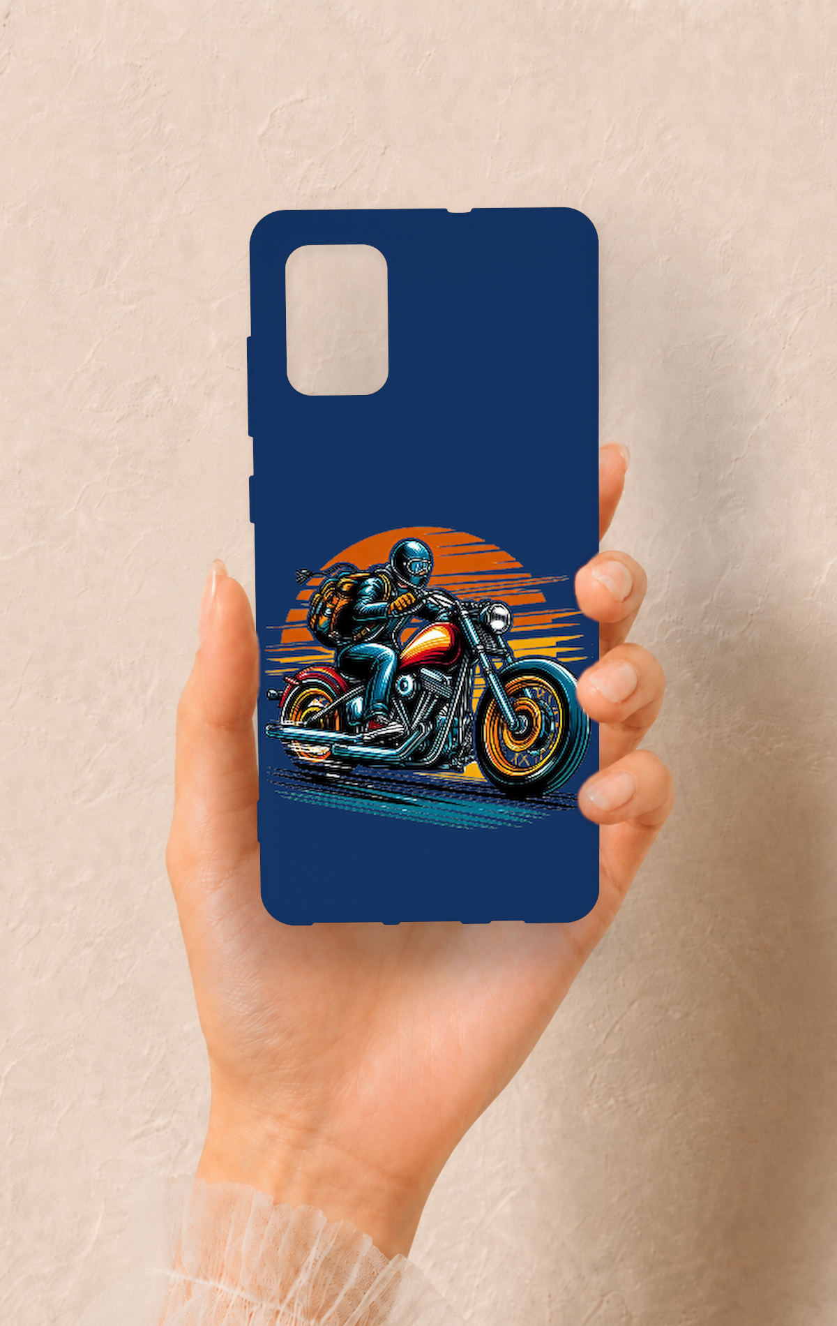 Samsung-A71 Uyumlu Moto Rider Desenli Silikon Kılıf