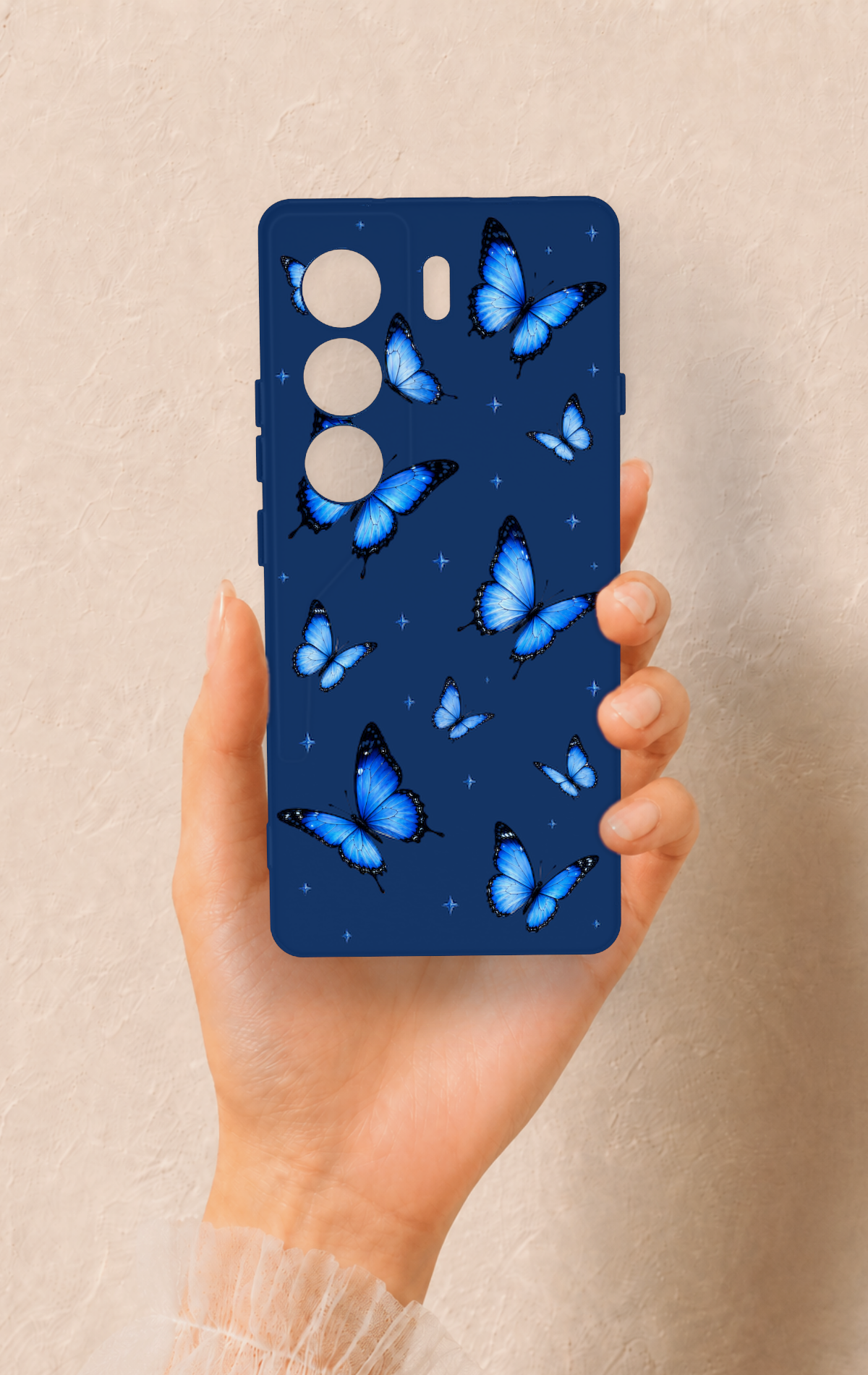 Tecno Camon 40 4G Uyumlu Parlak Mavi Kelebek Desenli Silikon Kılıf