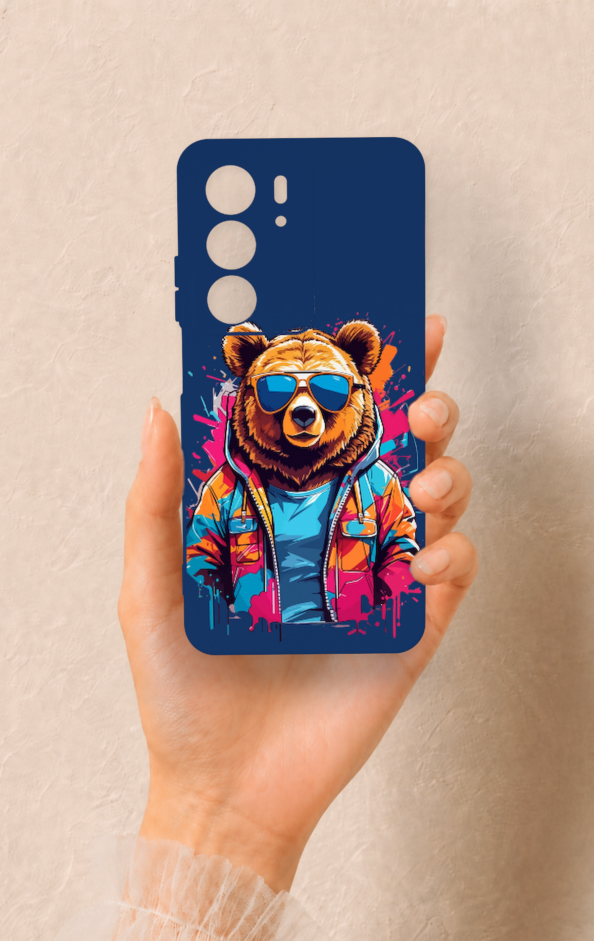 Realme C75 Uyumlu Gözlüklü Ayı Desenli Silikon Kılıf