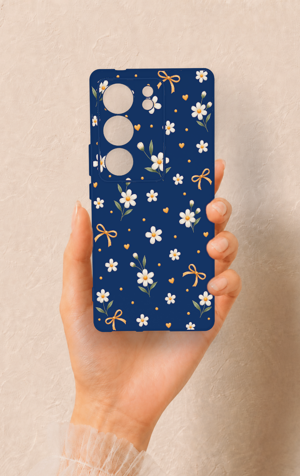 Vivo V29 Uyumlu Papatya Fiyonk Desenli Silikon Kılıf