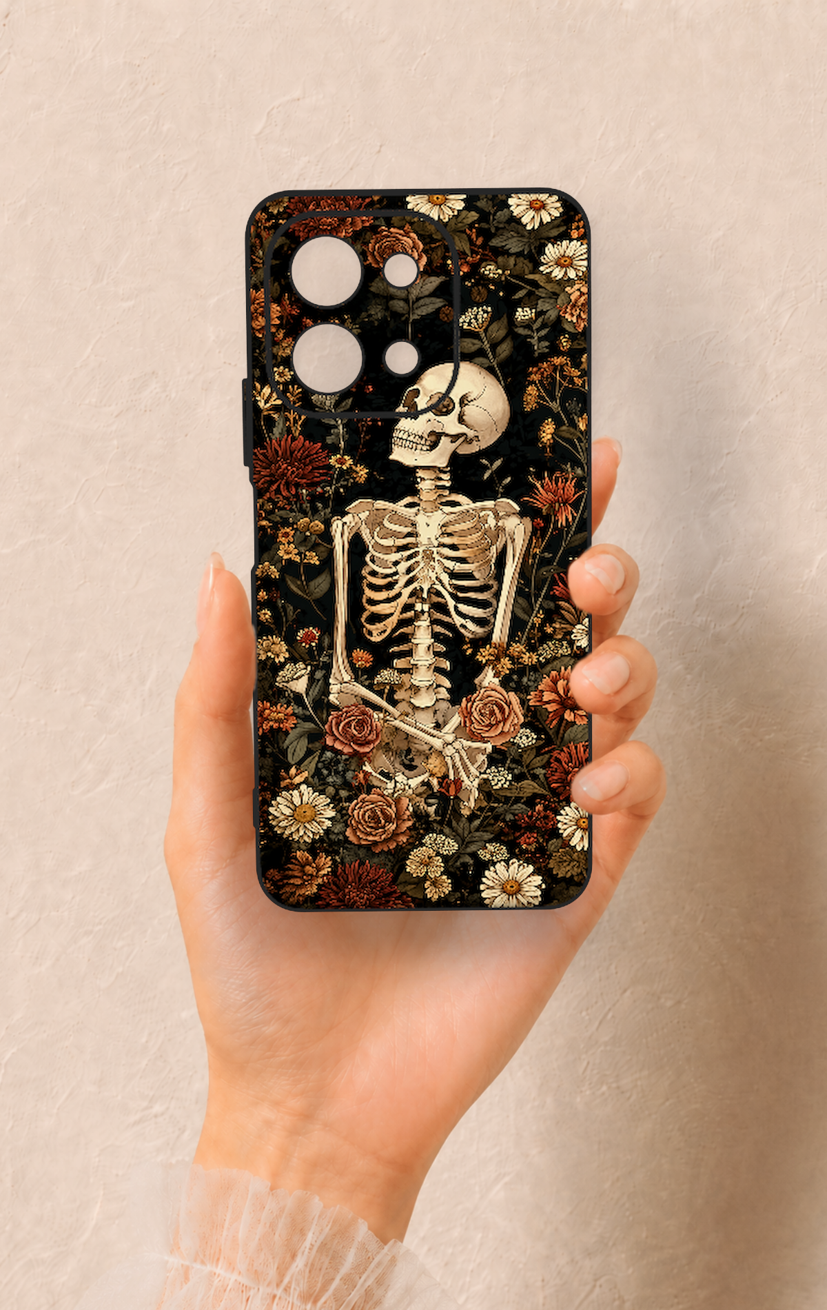 Vivo Y28 Uyumlu Çiçek İskelet Desenli Silikon Kılıf