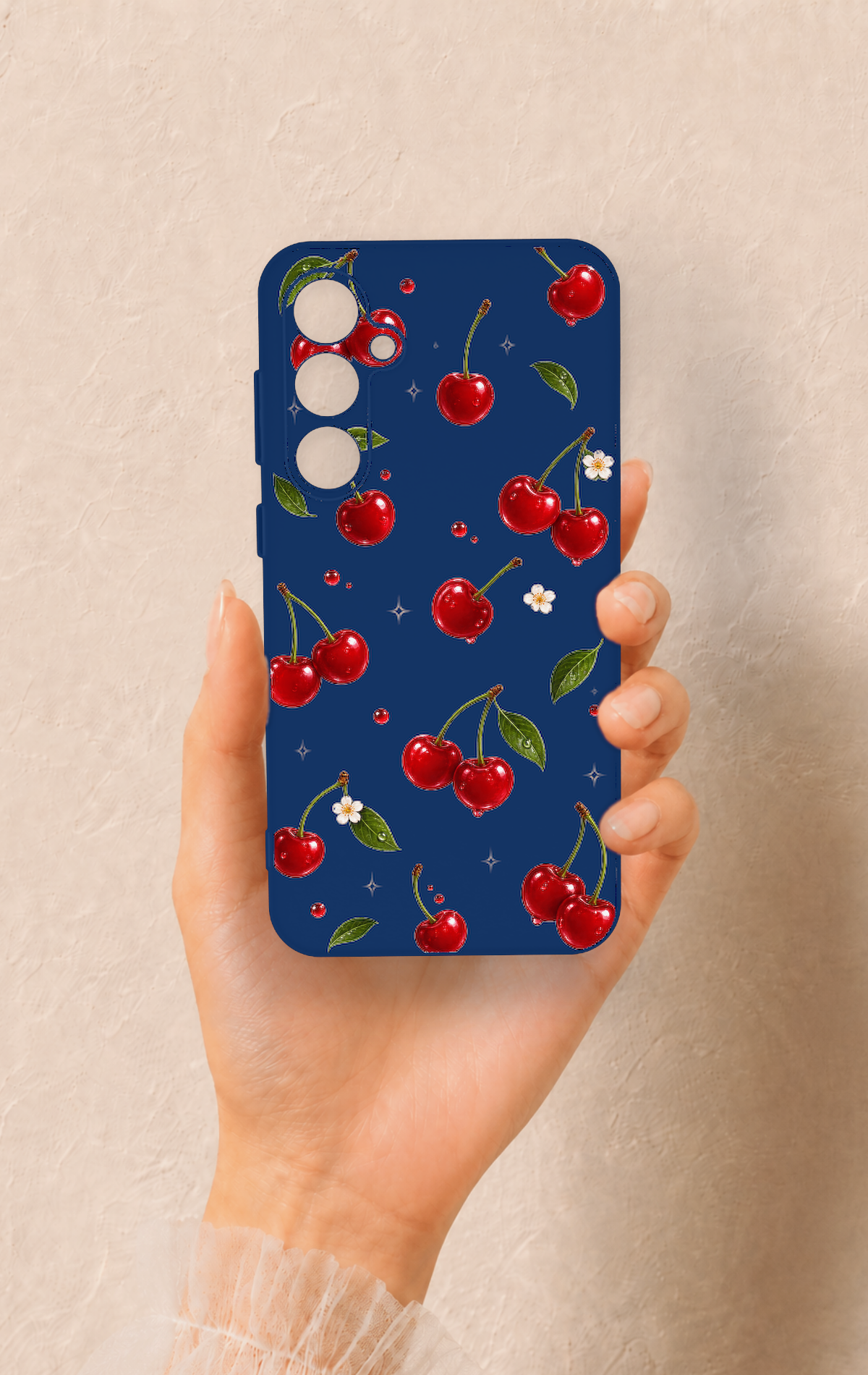 Samsung S23Fe Uyumlu Kiraz Papatya Desenli Silikon Kılıf
