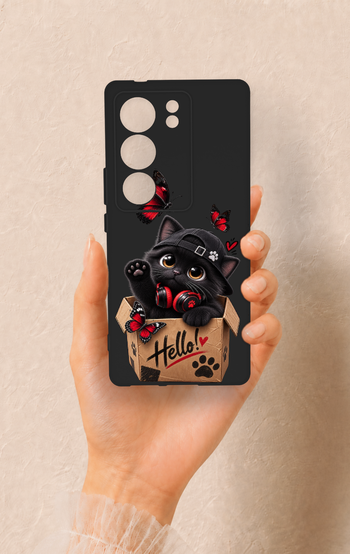 Vivo V29 Uyumlu Hello Cat Desenli Silikon Kılıf