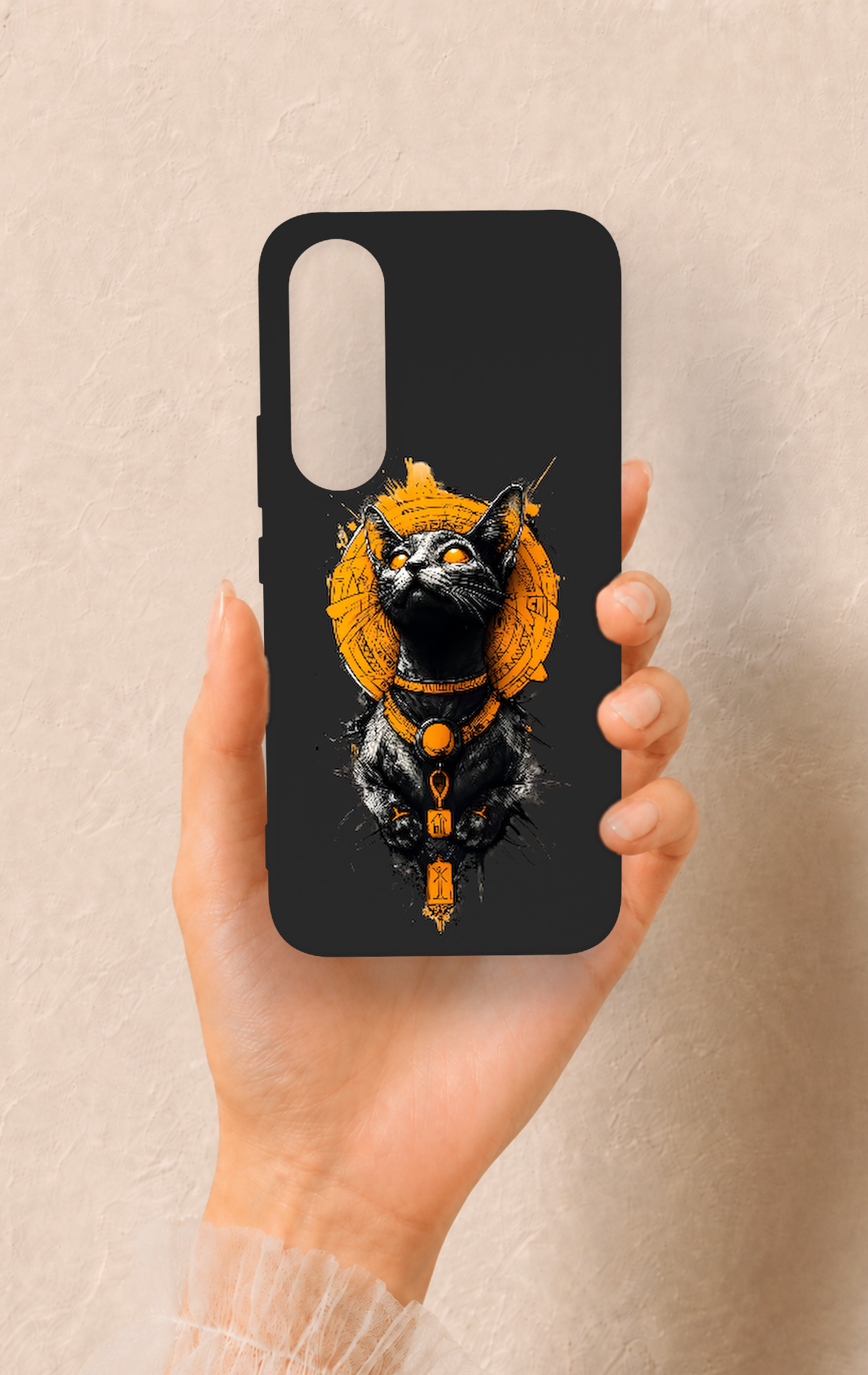Vivo V70 FE 5G Uyumlu Mısırlı Kedi Tanrısı Desenli Silikon Kılıf