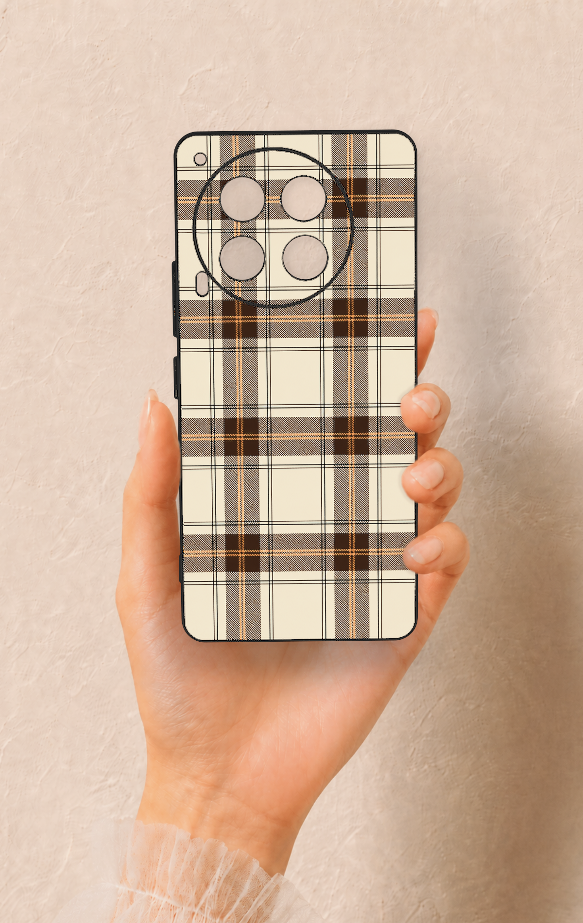 Tecno Camon 30 Uyumlu Bej Kahverengi Ekose Desenli Silikon Kılıf