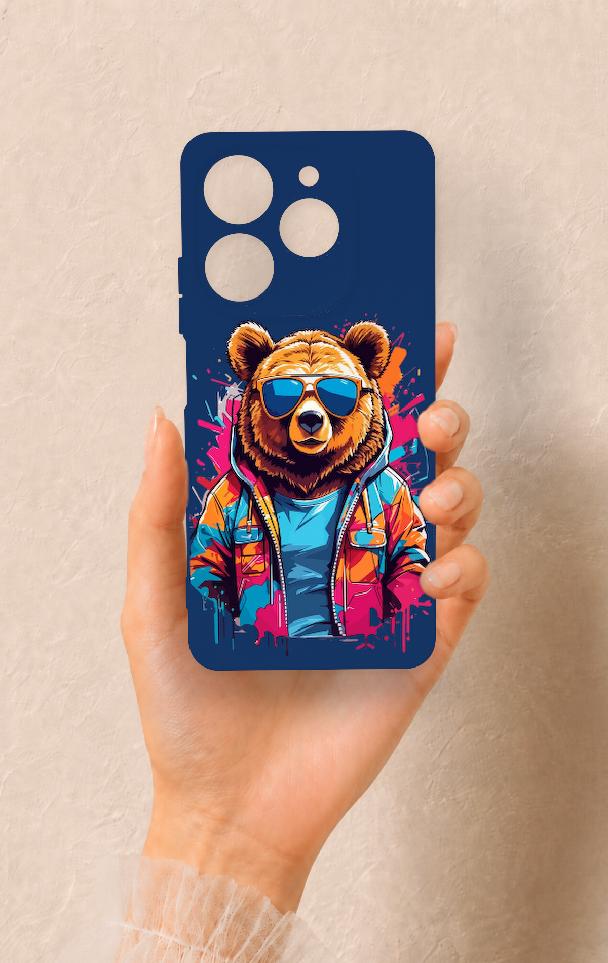 Tecno Spark 10 Pro Uyumlu Gözlüklü Ayı Desenli Silikon Kılıf
