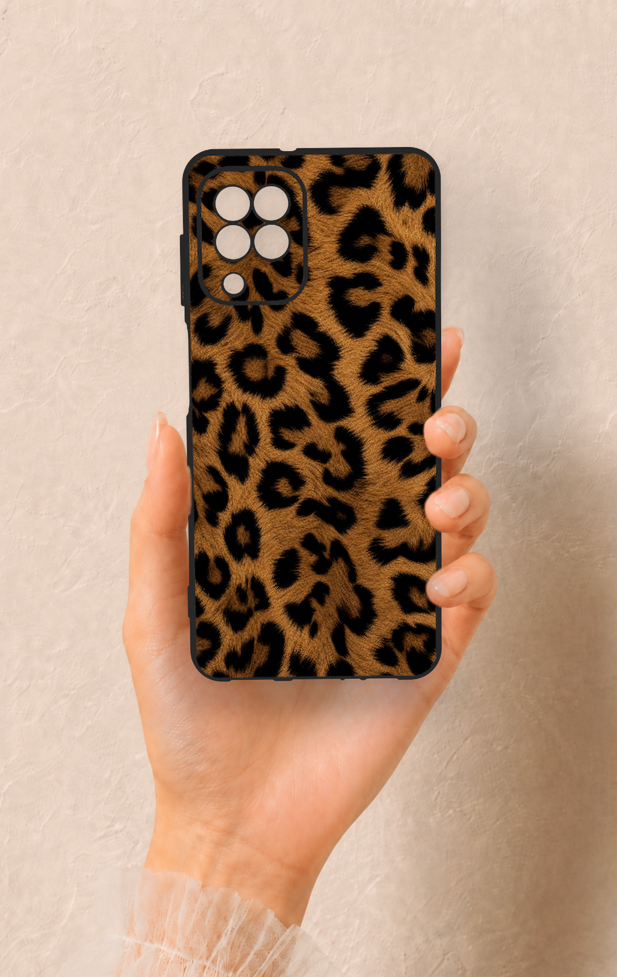 Samsung A22 Uyumlu Koyu Leopar Deri Desenli Silikon Kılıf