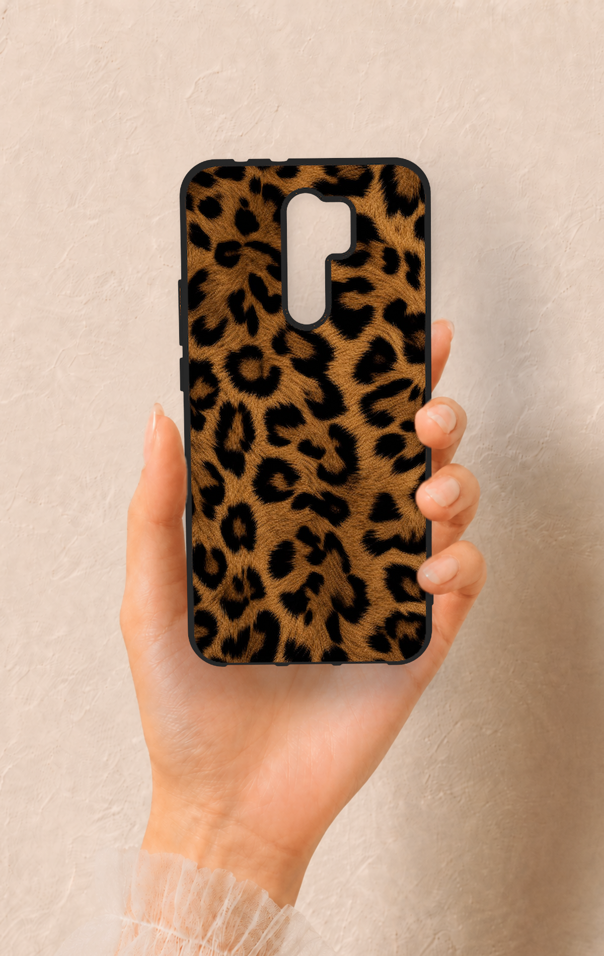 Redmi 9 Uyumlu Koyu Leopar Deri Desenli Silikon Kılıf