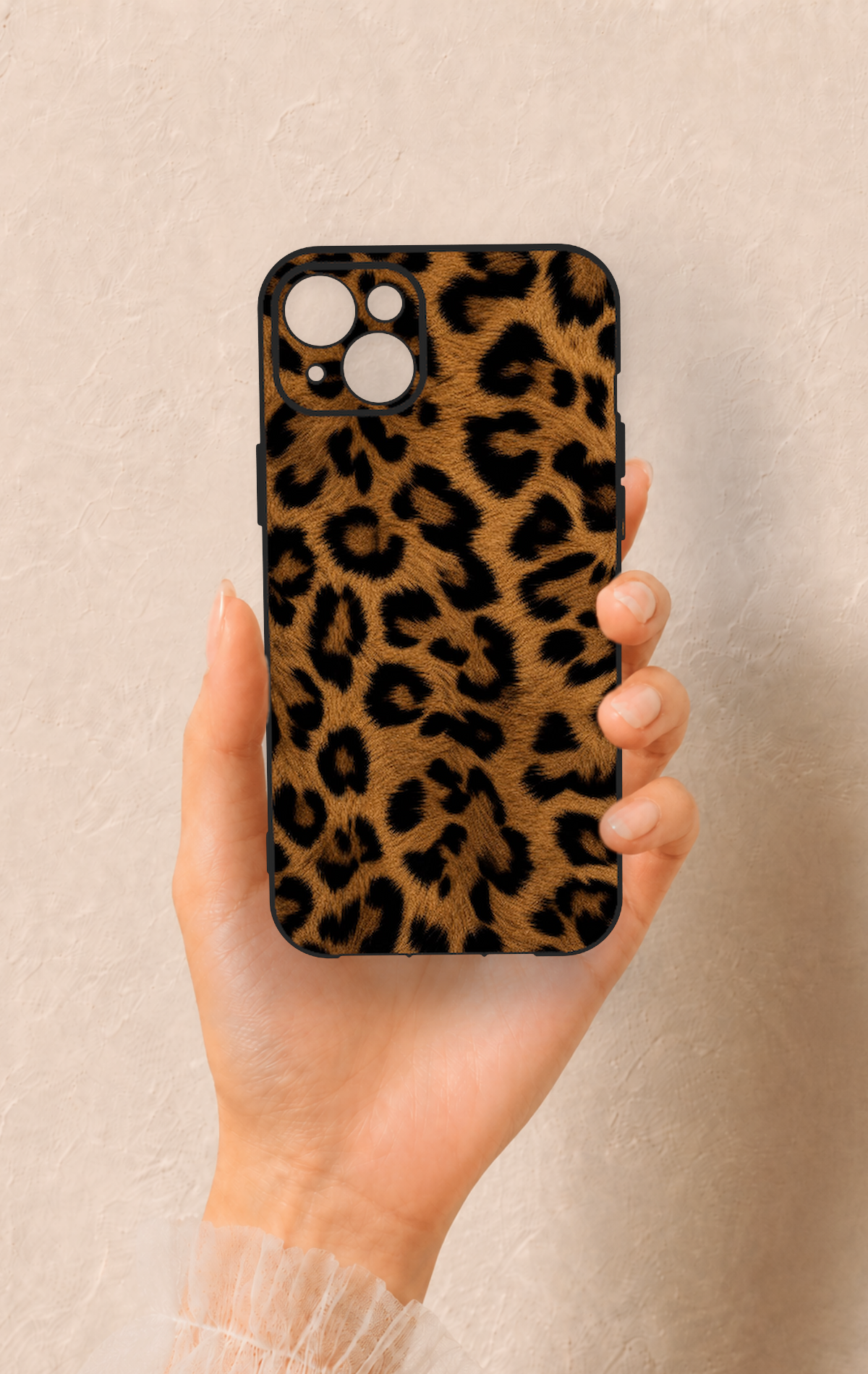 iPhone 14 Plus/15 Plus Uyumlu Koyu Leopar Deri Desenli Silikon Kılıf
