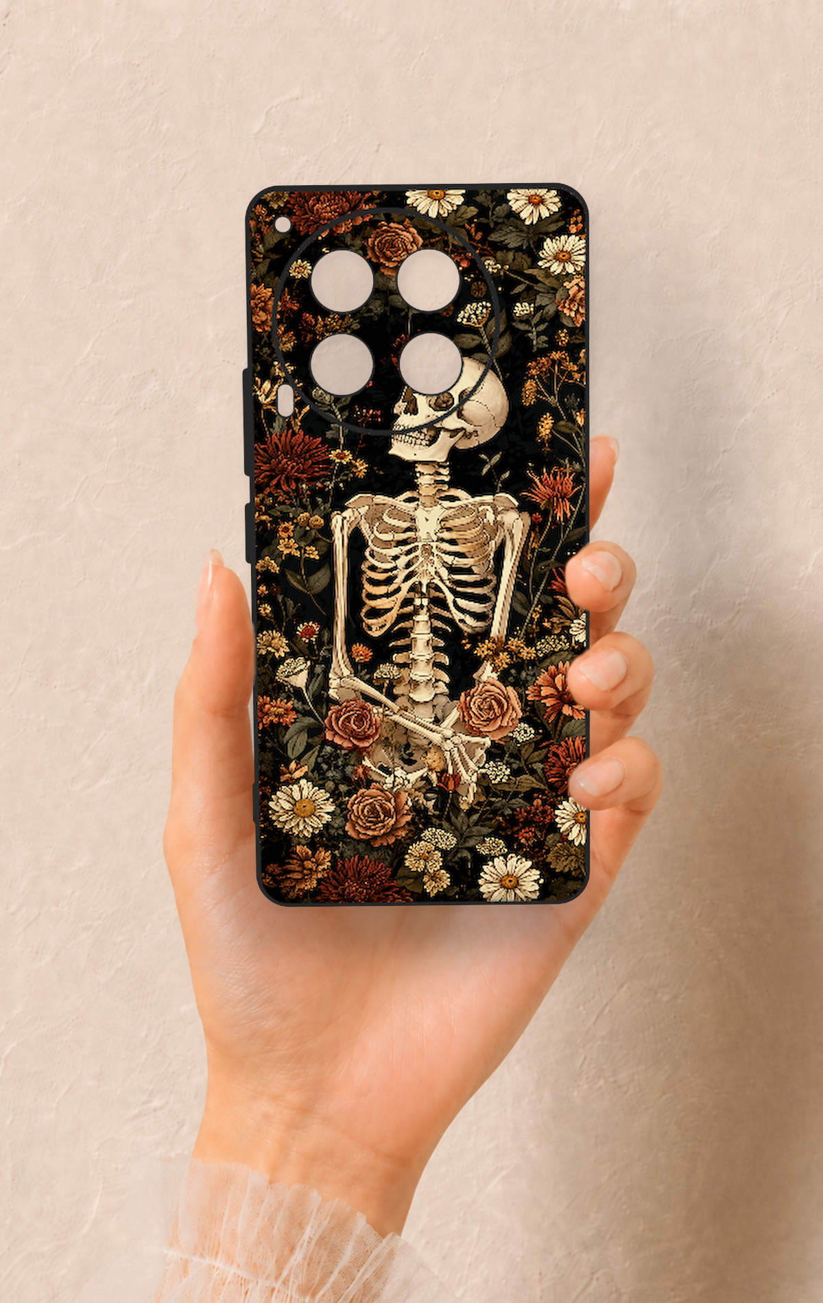 Tecno Camon 30 Uyumlu Çiçek İskelet Desenli Silikon Kılıf