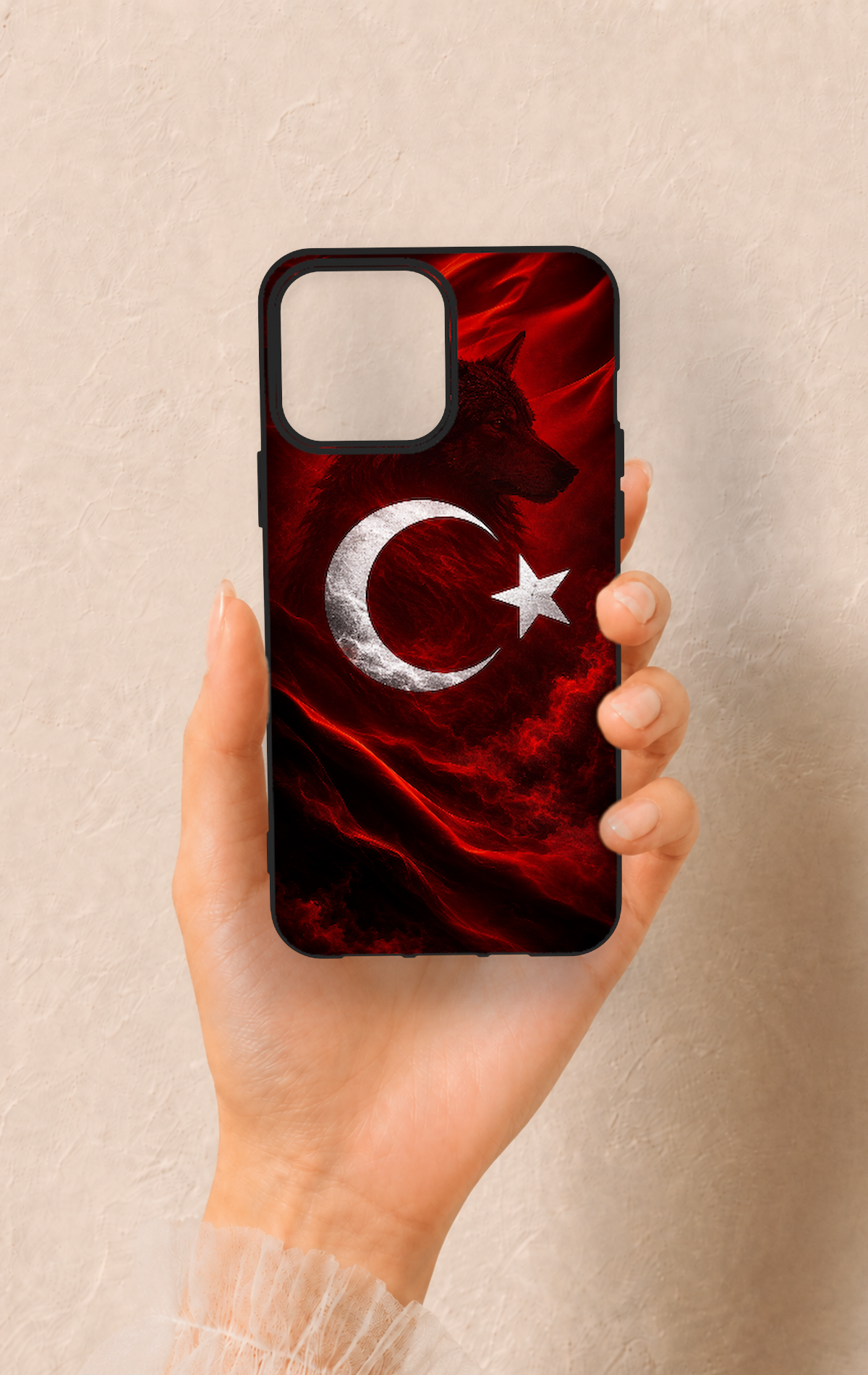 iPhone 13 Pro Max Uyumlu Kurt Türk Bayrağı Desenli Silikon Kılıf