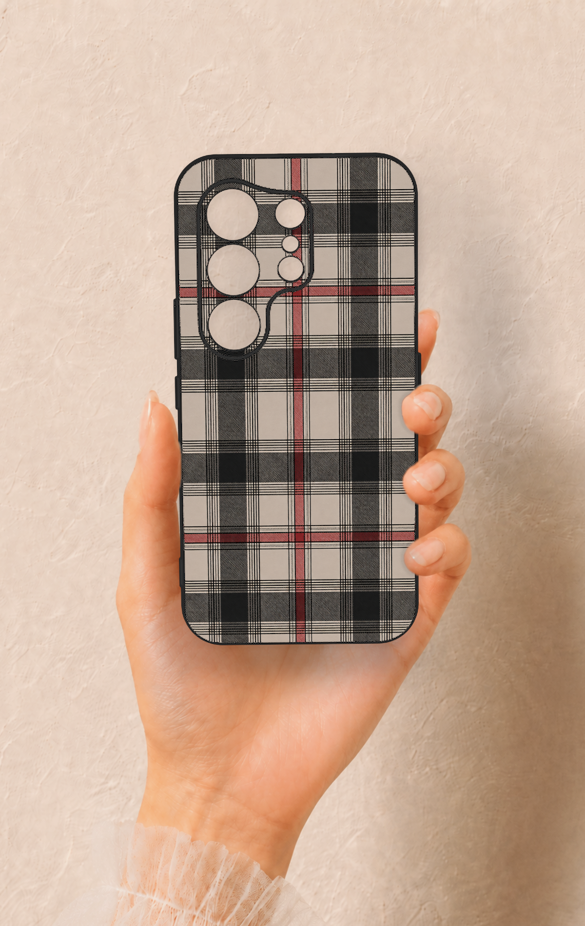 Tecno Camon 50 4G Uyumlu Siyah Kırmızı Ekose Desenli Silikon Kılıf