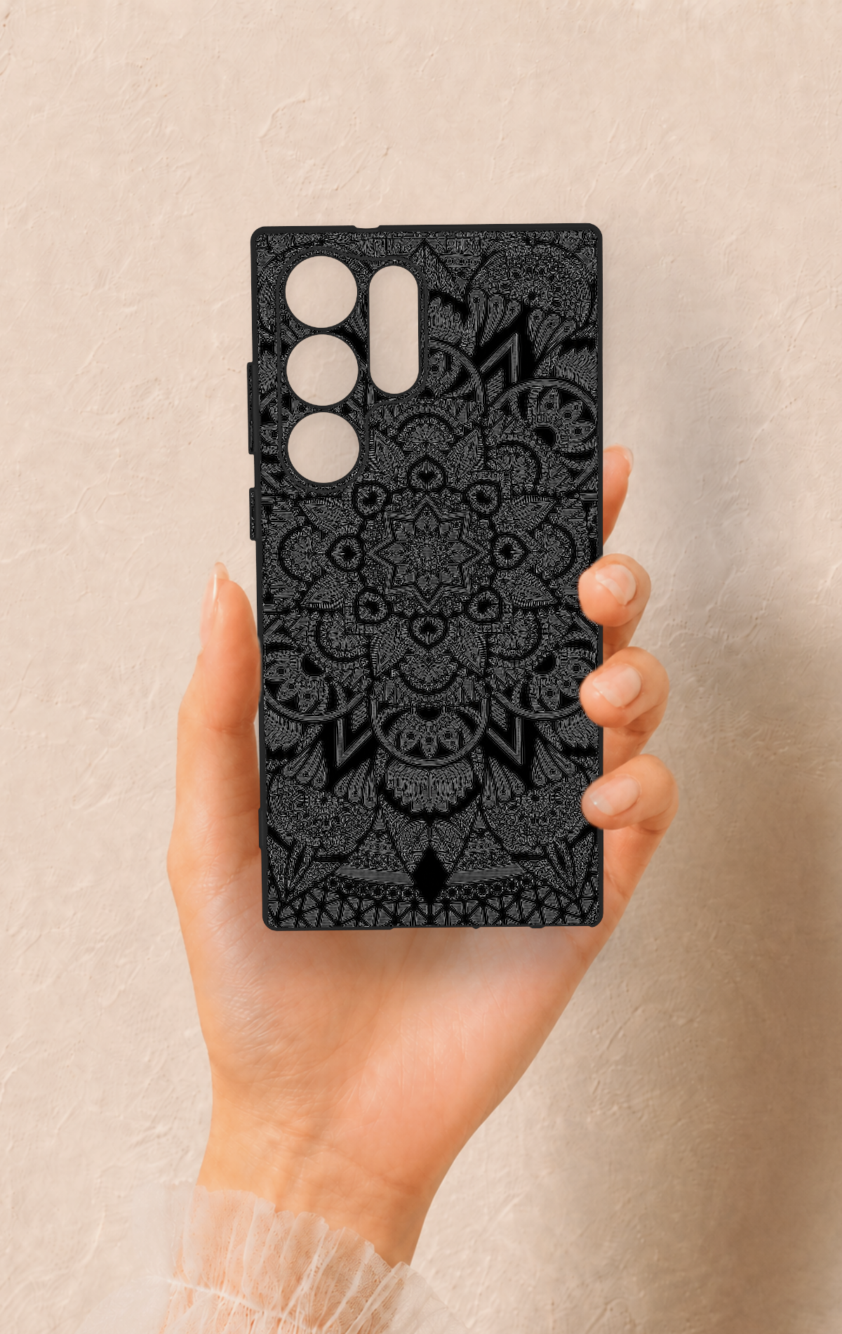 Samsung S23 Ultra Uyumlu Siyah Beyaz Mandala Desenli Silikon Kılıf