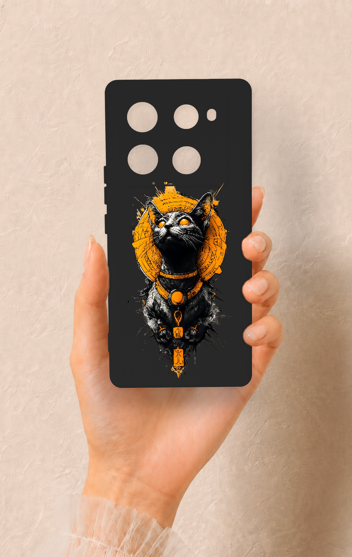 İnfinix Note 40 Pro Uyumlu Mısırlı Kedi Tanrısı Desenli Silikon Kılıf