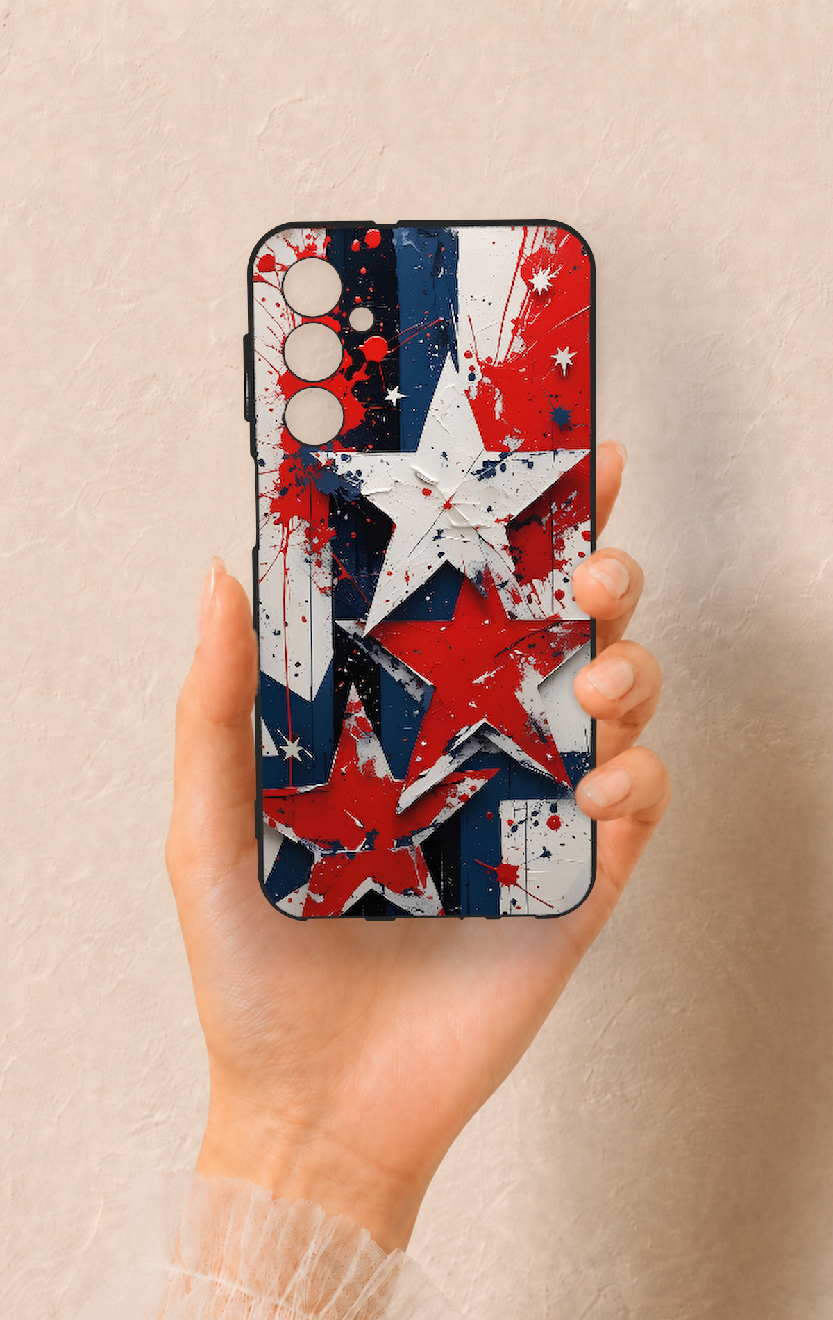 Samsung M34 Uyumlu Star Flag Desenli Silikon Kılıf