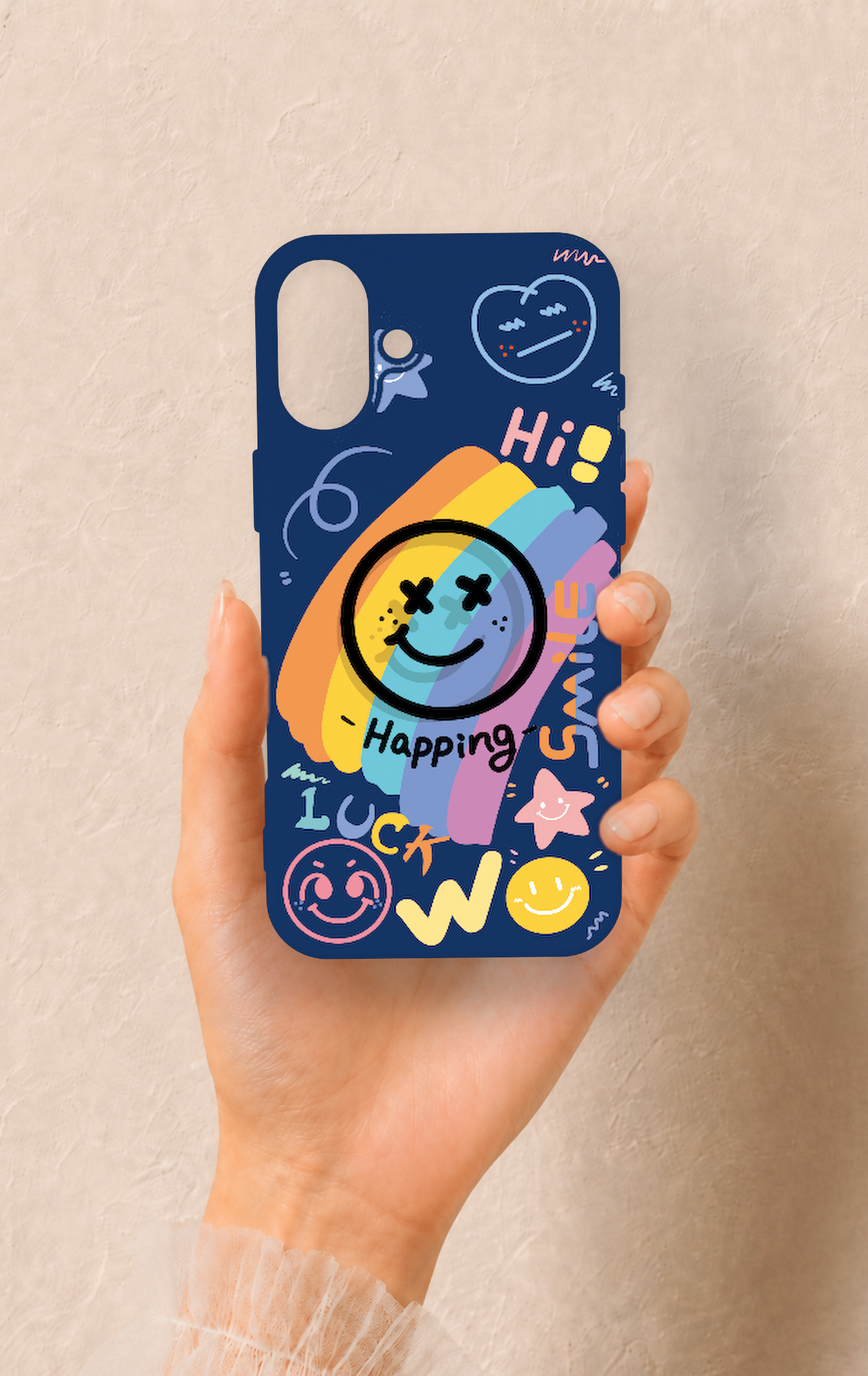 iPhone 16 Plus Uyumlu Happing Smile Desenli Silikon Kılıf