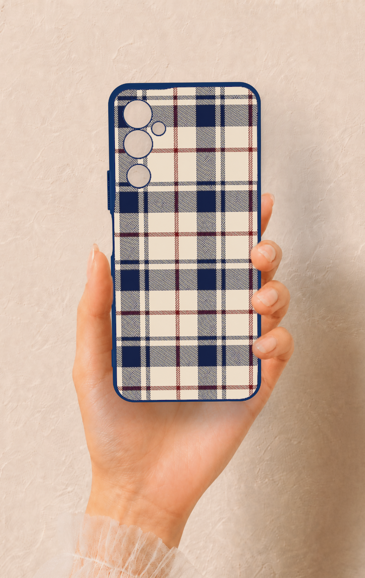 Tecno Pova Neo 2 Uyumlu Mavi Bordo Çizgili Ekose Desenli Silikon Kılıf