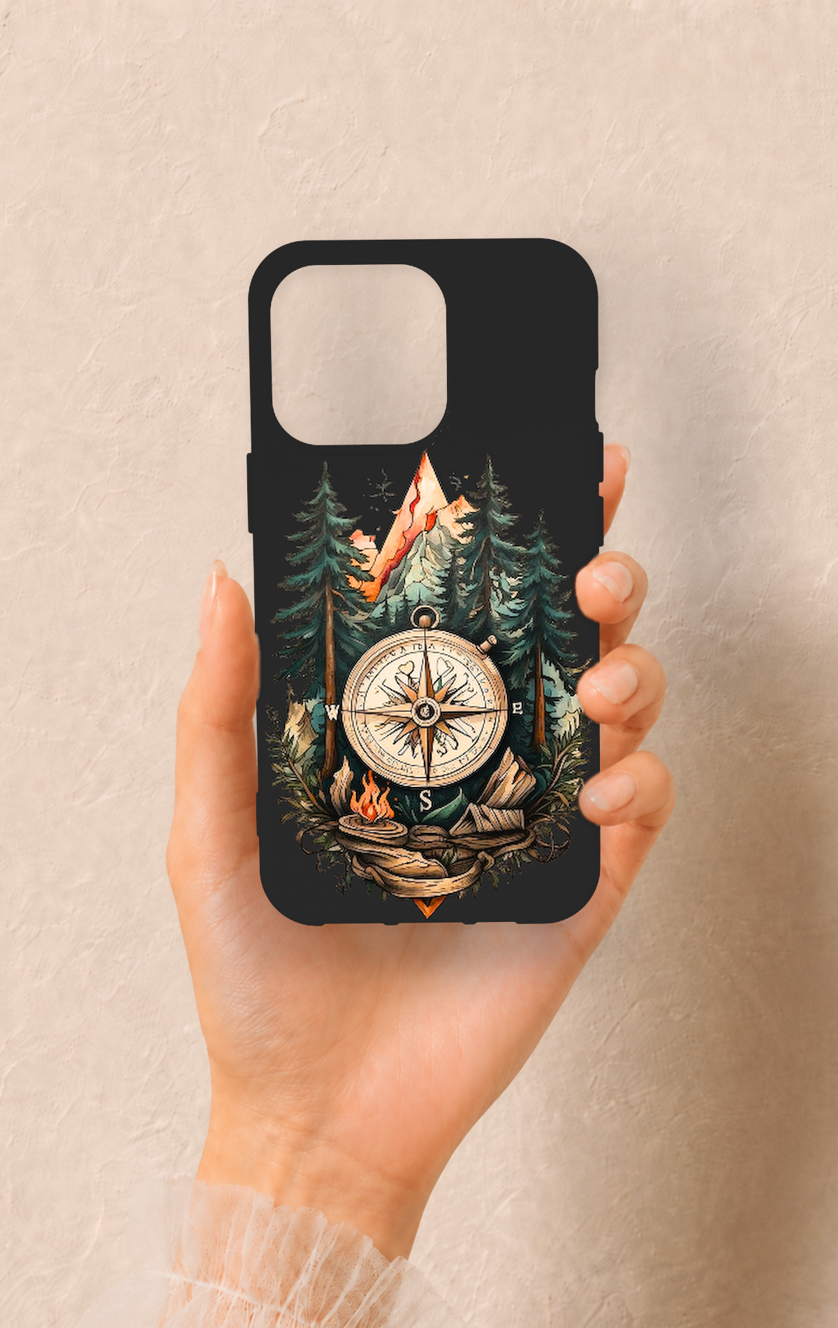 iPhone 13 Pro Uyumlu Pusula Orman Desenli Silikon Kılıf