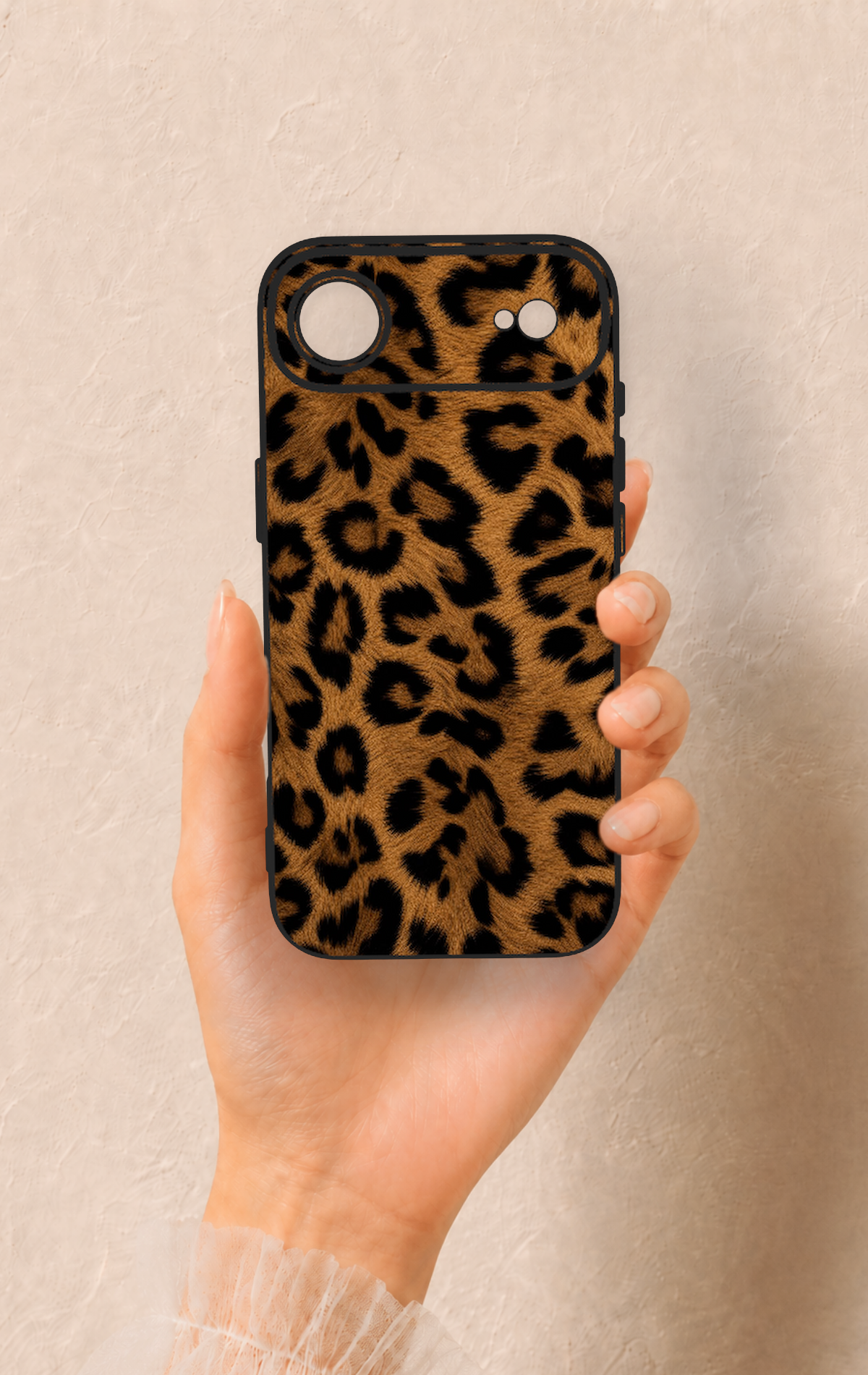 iPhone 17 Air Uyumlu Koyu Leopar Deri Desenli Silikon Kılıf