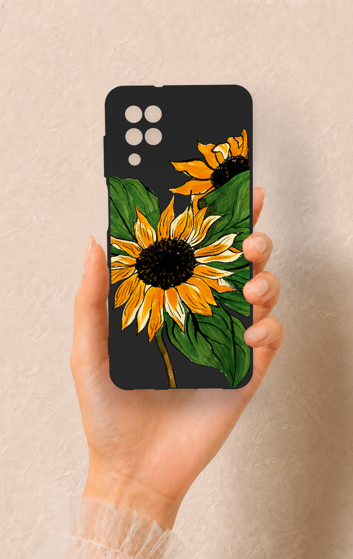 Samsung A12 Uyumlu Ay Çiçeği Desenli Silikon Kılıf