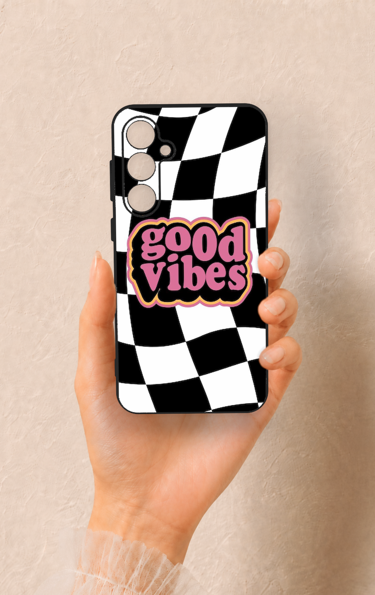 Samsung S23Fe Uyumlu Black Good Vibes Desenli Silikon Kılıf