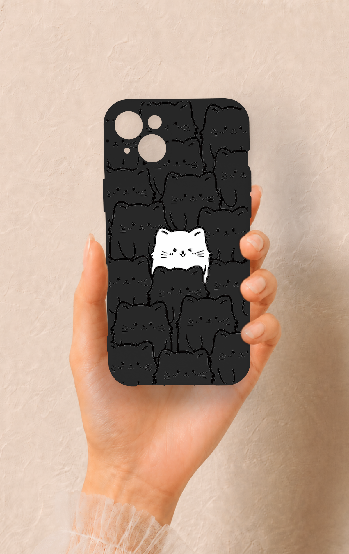 iPhone 14 Plus/15 Plus Uyumlu Many Cats Desenli Silikon Kılıf