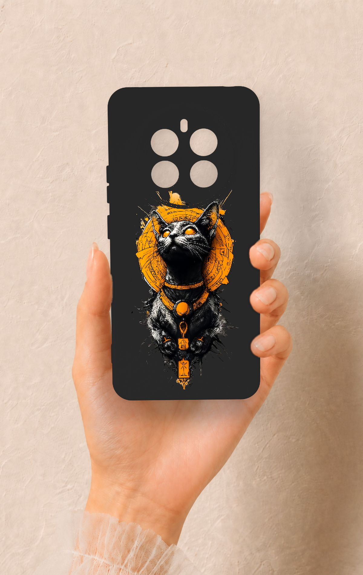 Realme 12 4G Uyumlu Mısırlı Kedi Tanrısı Desenli Silikon Kılıf