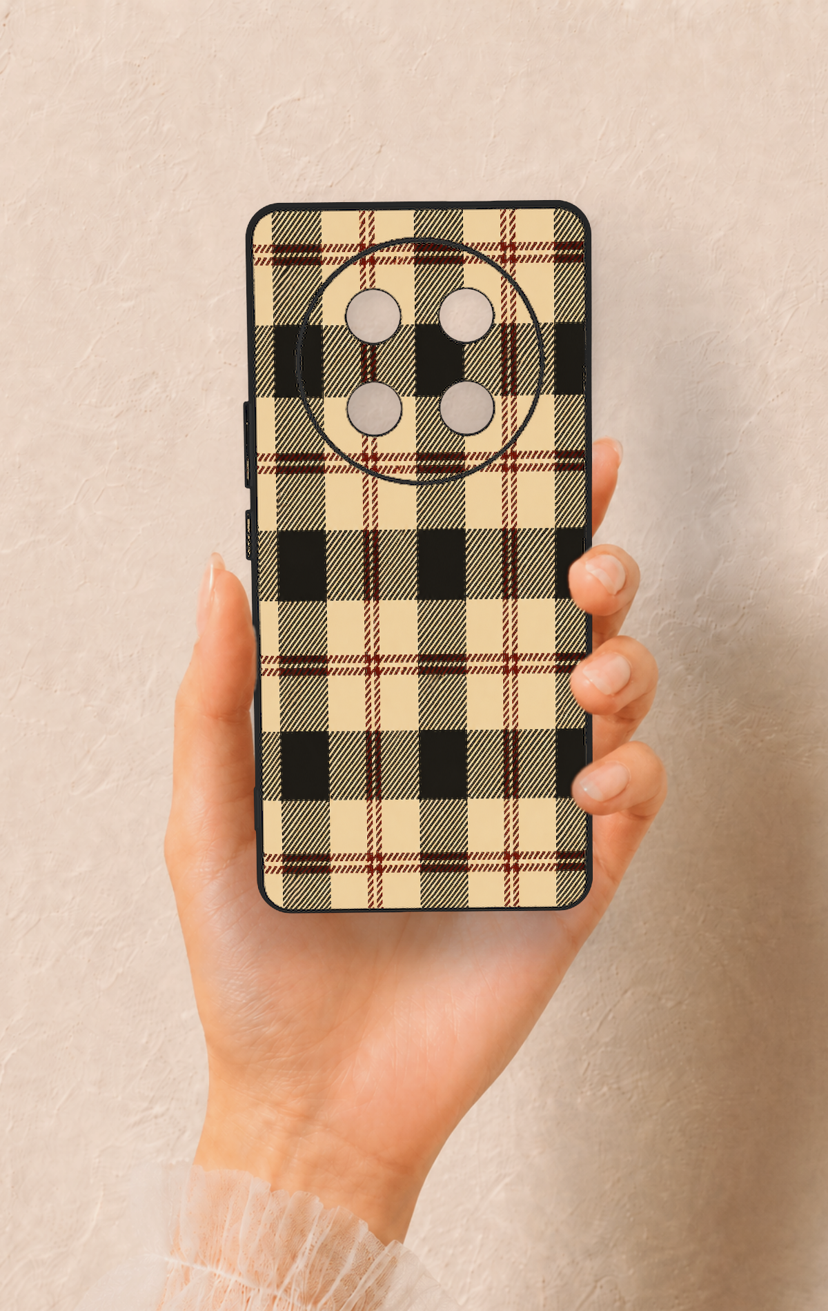 Honor Magic 7 Lite 5G Uyumlu Krem Ekose Desenli Silikon Kılıf