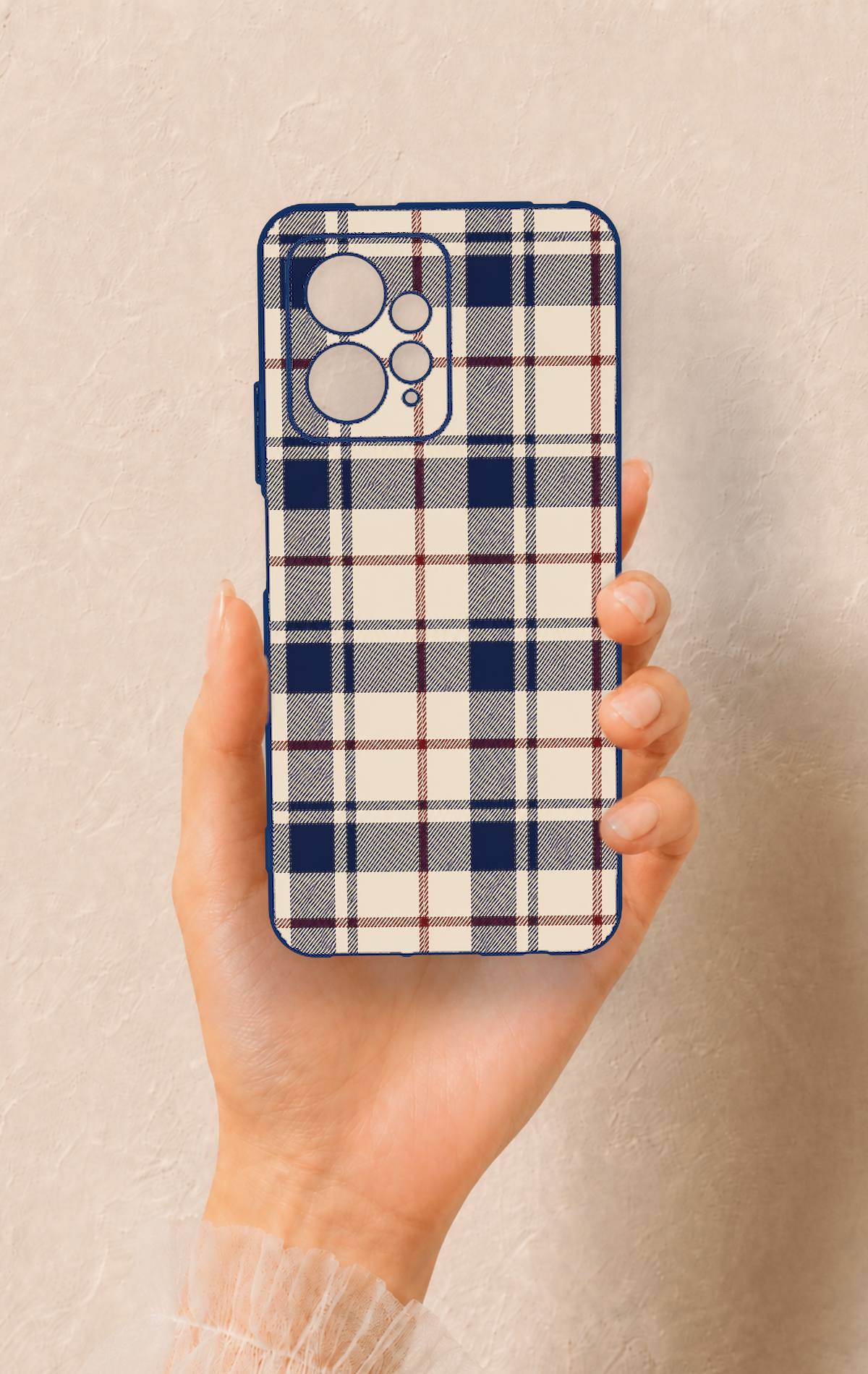 Redmi Note 12 4G Uyumlu Mavi Bordo Çizgili Ekose Desenli Silikon Kılıf