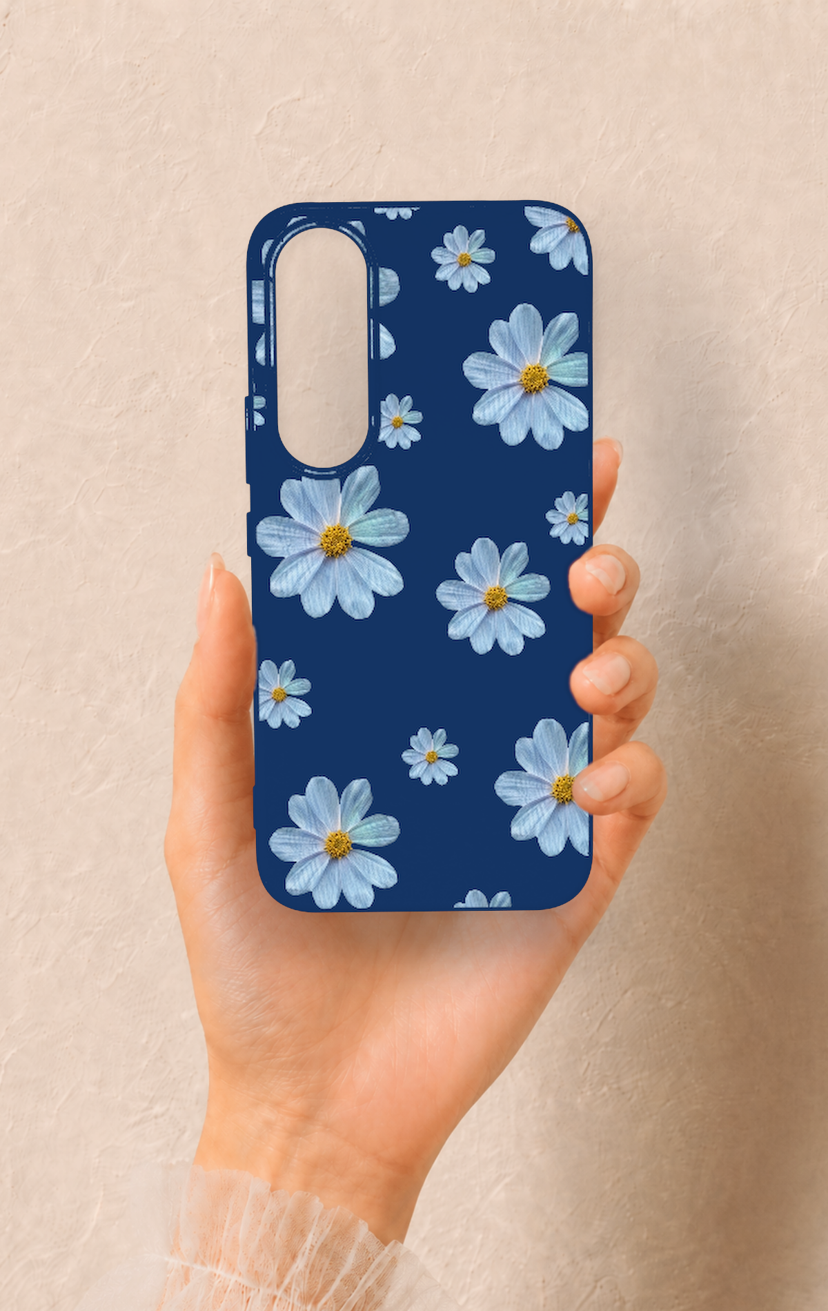 Vivo V70 FE 5G Uyumlu Mavi Papatya Desenli Silikon Kılıf