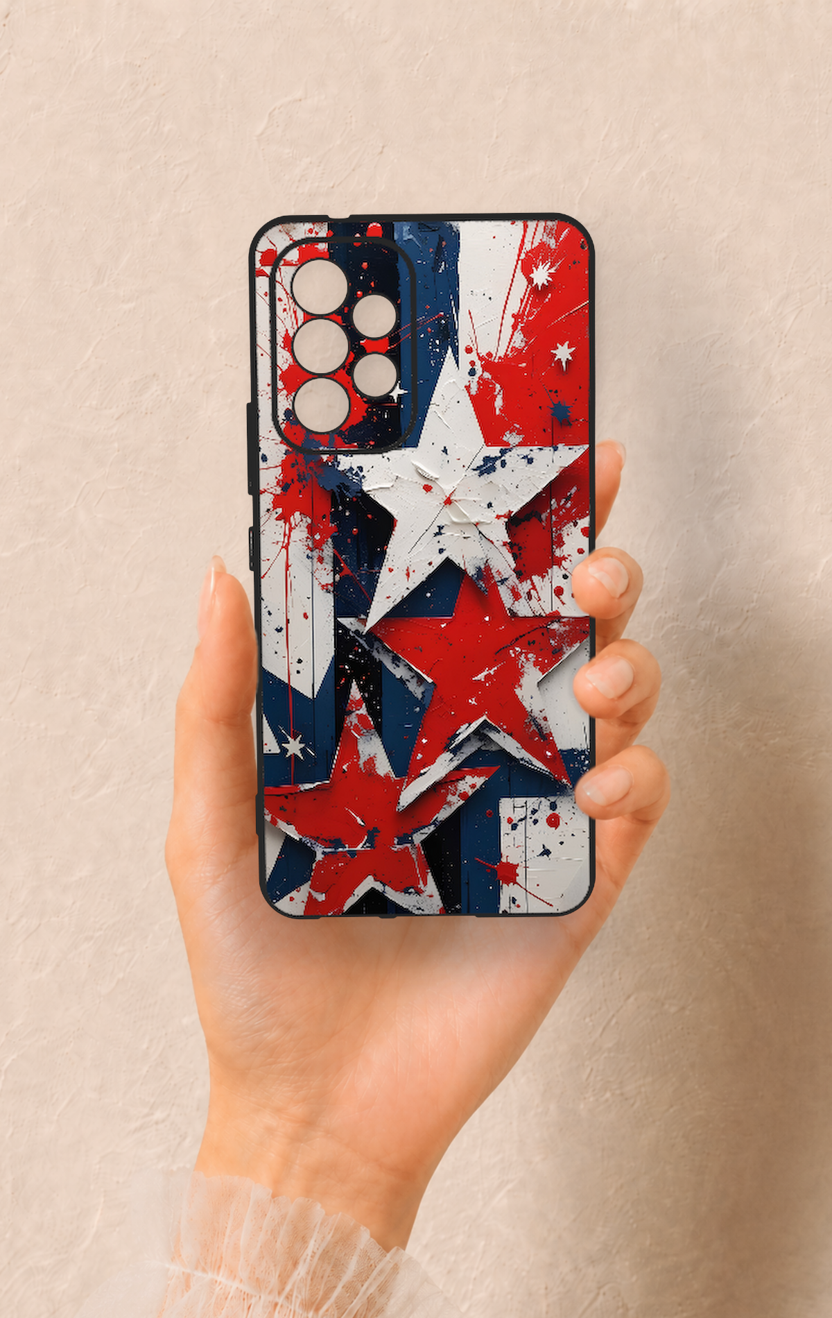 Samsung A53 Uyumlu Star Flag Desenli Silikon Kılıf