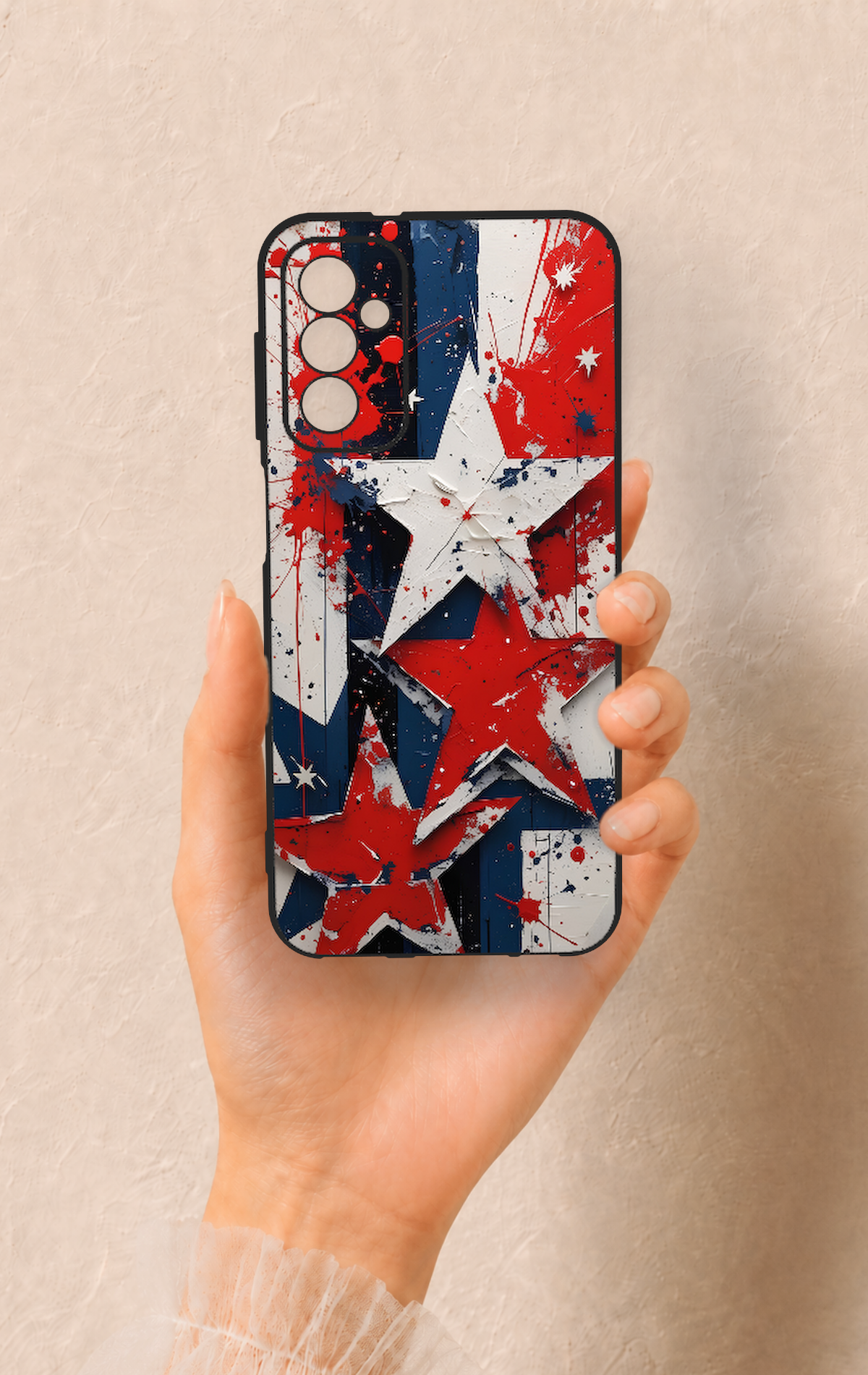 Samsung M13 Uyumlu Star Flag Desenli Silikon Kılıf