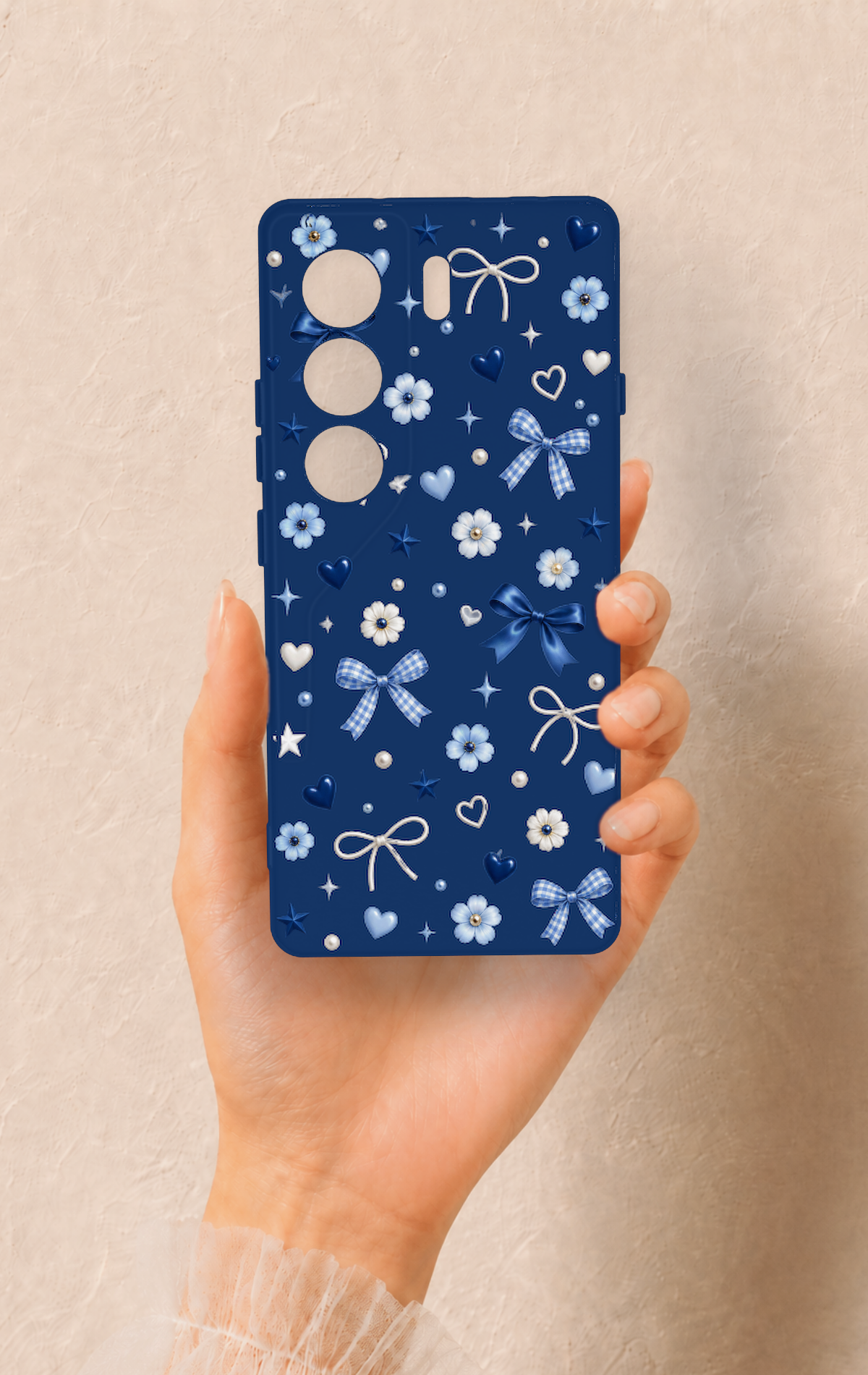Tecno Camon 40 4G Uyumlu Mavi Papatya Fiyonk Desenli Silikon Kılıf