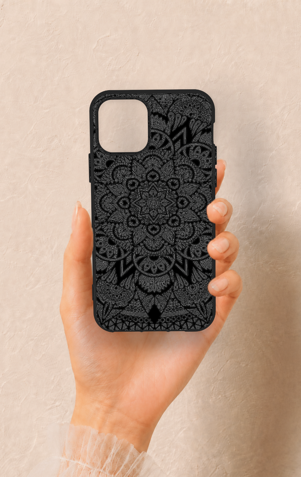 iPhone 11 Pro Uyumlu Siyah Beyaz Mandala Desenli Silikon Kılıf