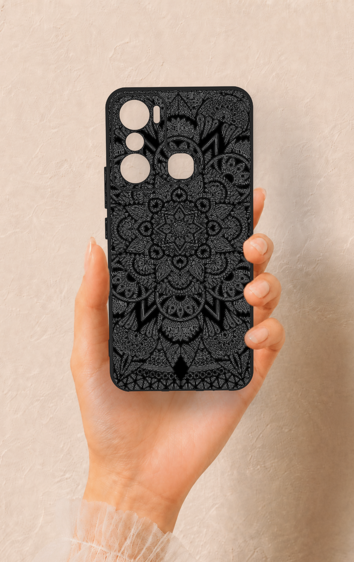 İnfinix Hot 20i Uyumlu Siyah Beyaz Mandala Desenli Silikon Kılıf