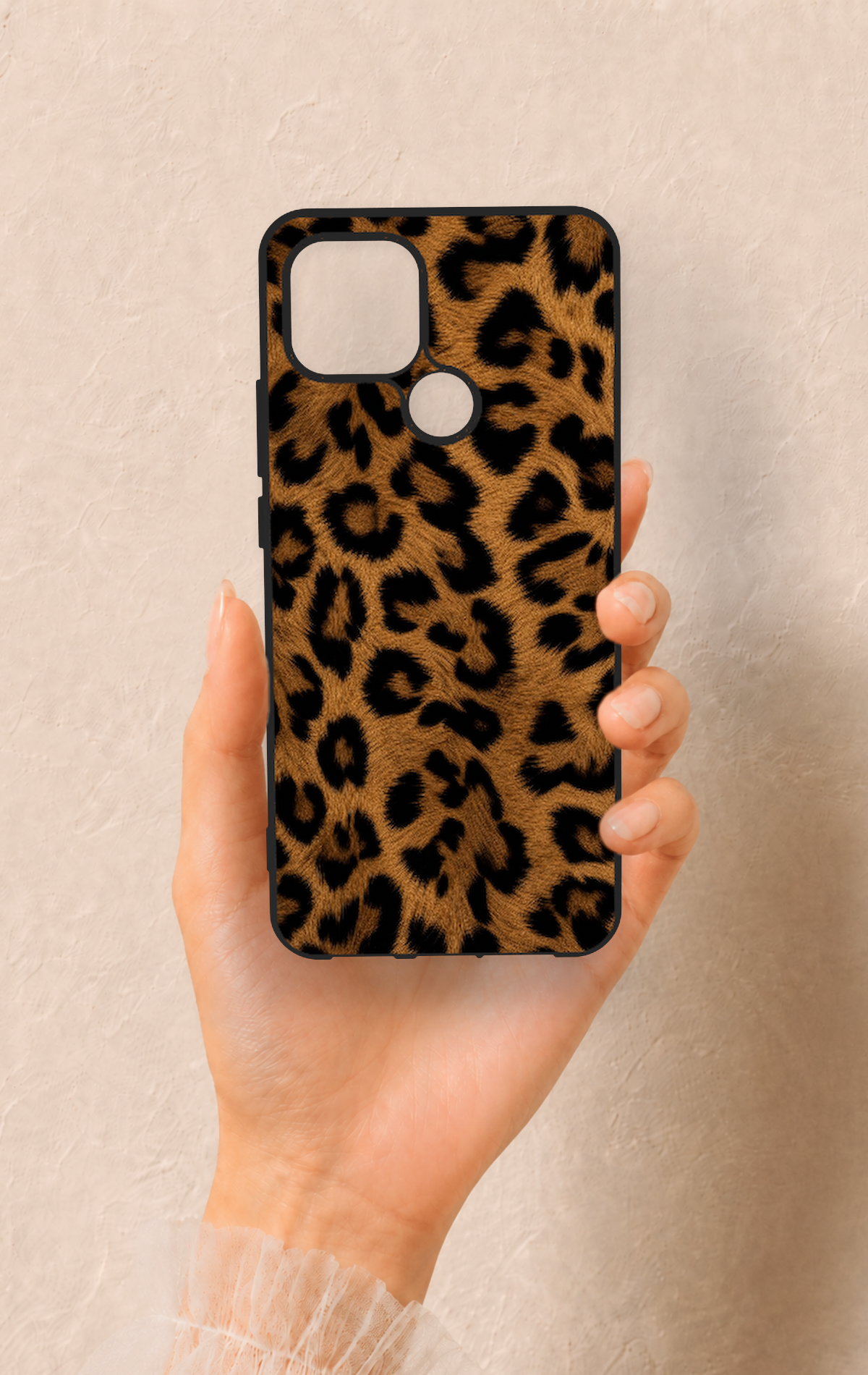 Oppo A15 Uyumlu Koyu Leopar Deri Desenli Silikon Kılıf
