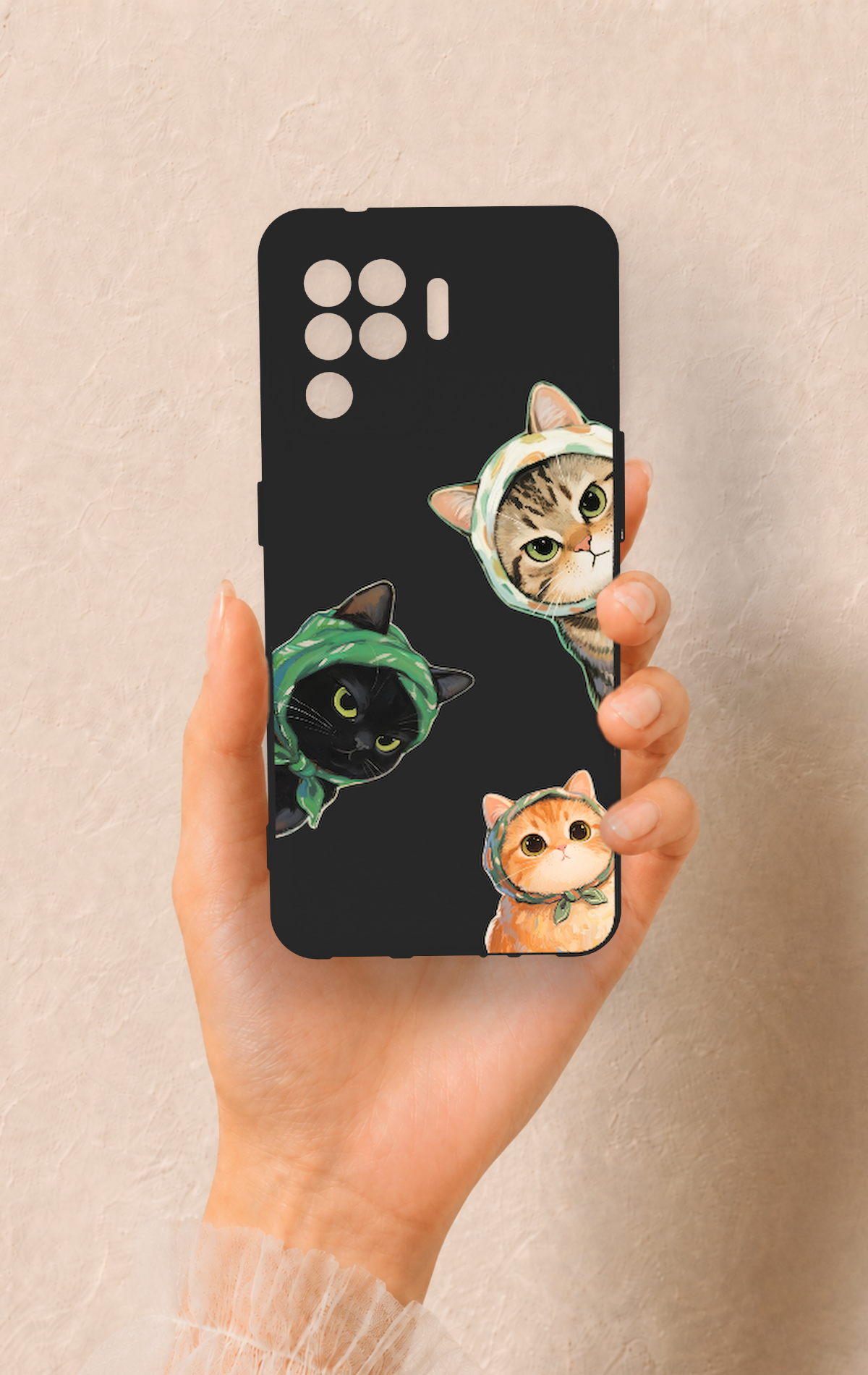 Oppo Reno 5 Lite Uyumlu Kedi Ekibi Desenli Silikon Kılıf