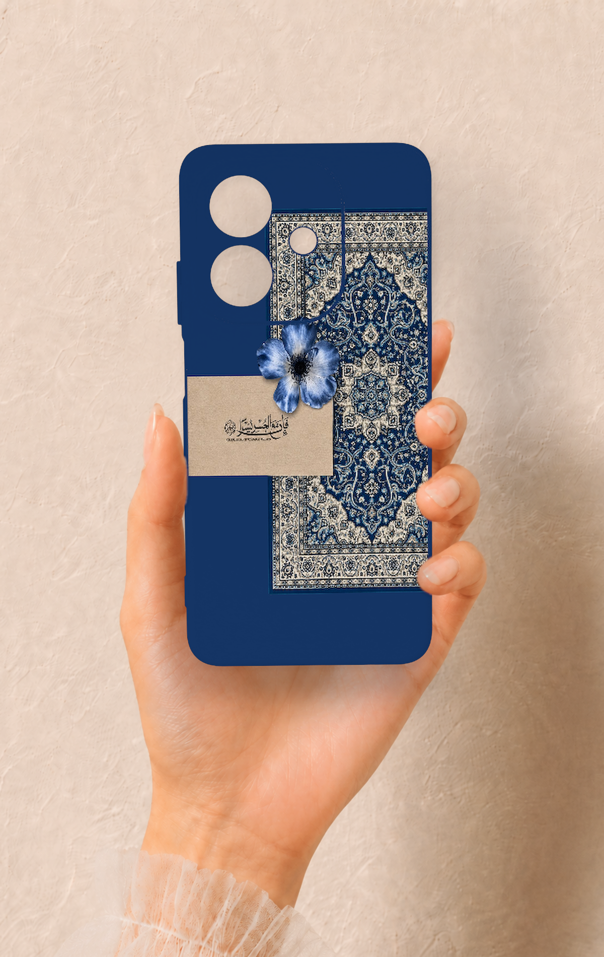 Oppo A3 Uyumlu Mavi Etnik Halı Desenli Silikon Kılıf
