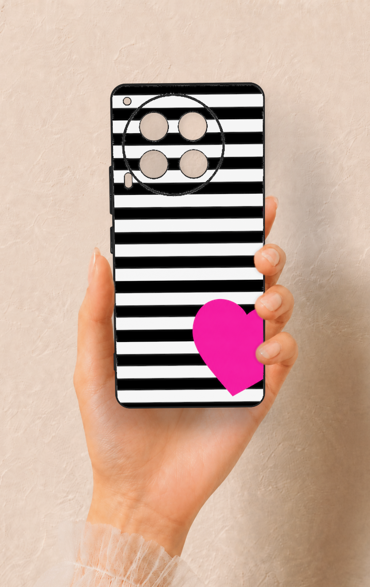 Tecno Camon 30 Uyumlu Çizgili Kalp Desenli Silikon Kılıf