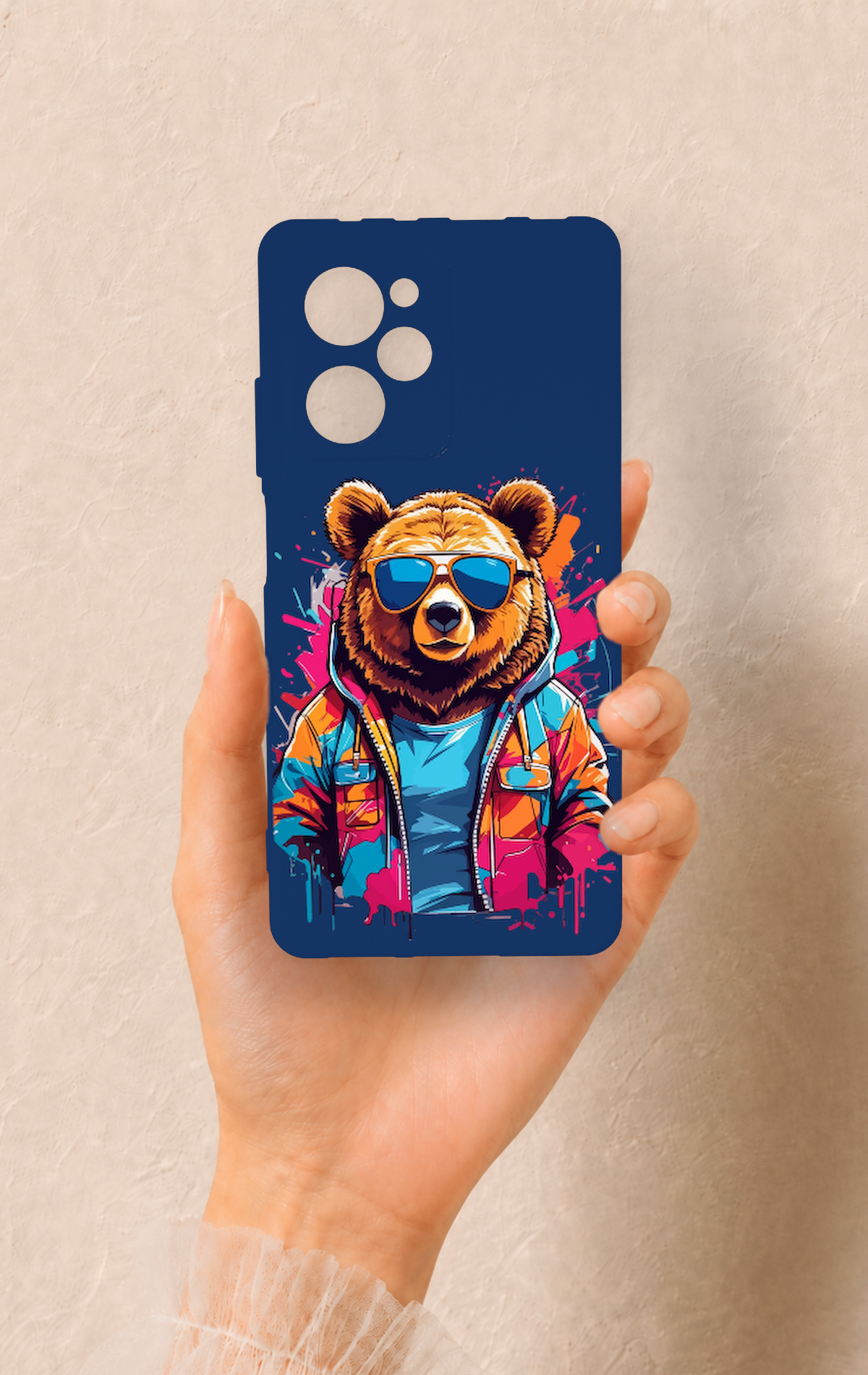 Poco X5 Pro Uyumlu Gözlüklü Ayı Desenli Silikon Kılıf