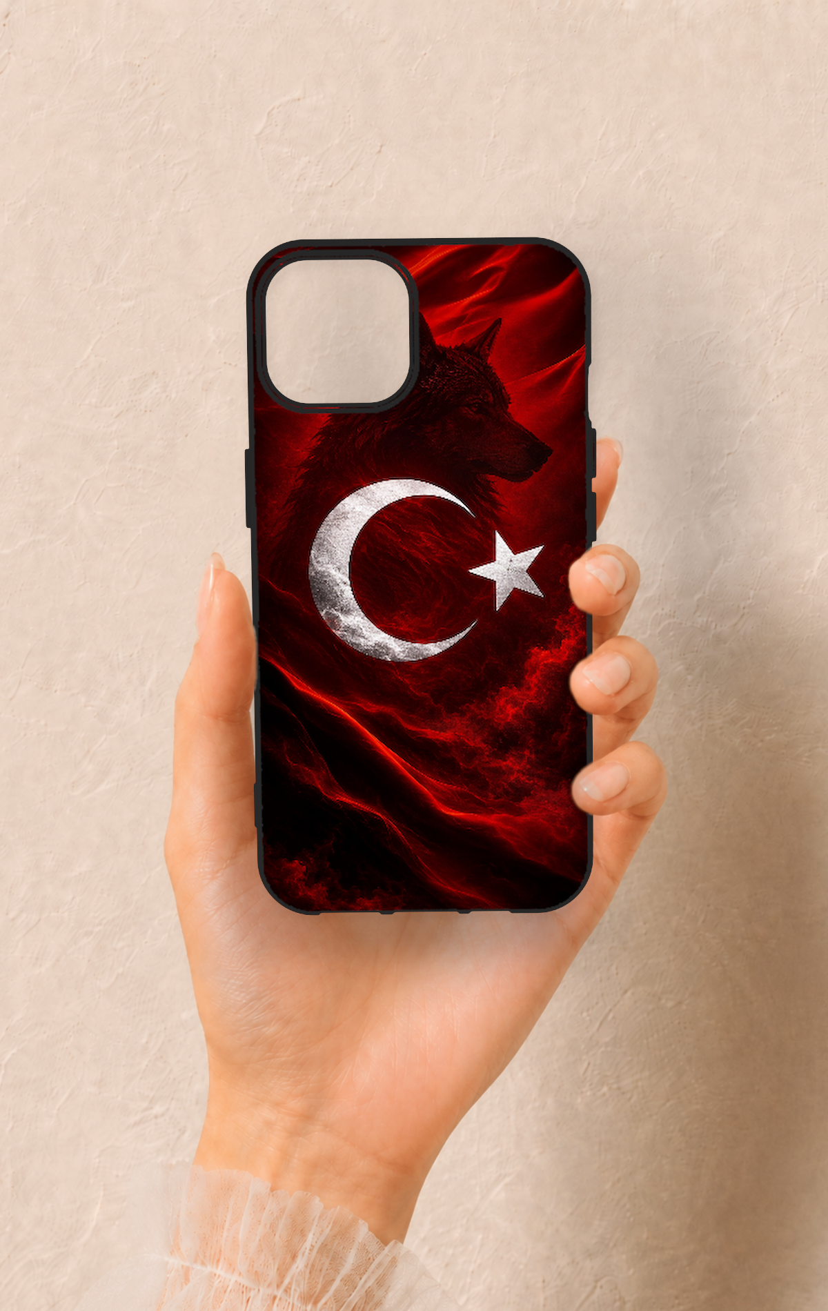 iPhone 13 Uyumlu Kurt Türk Bayrağı Desenli Silikon Kılıf