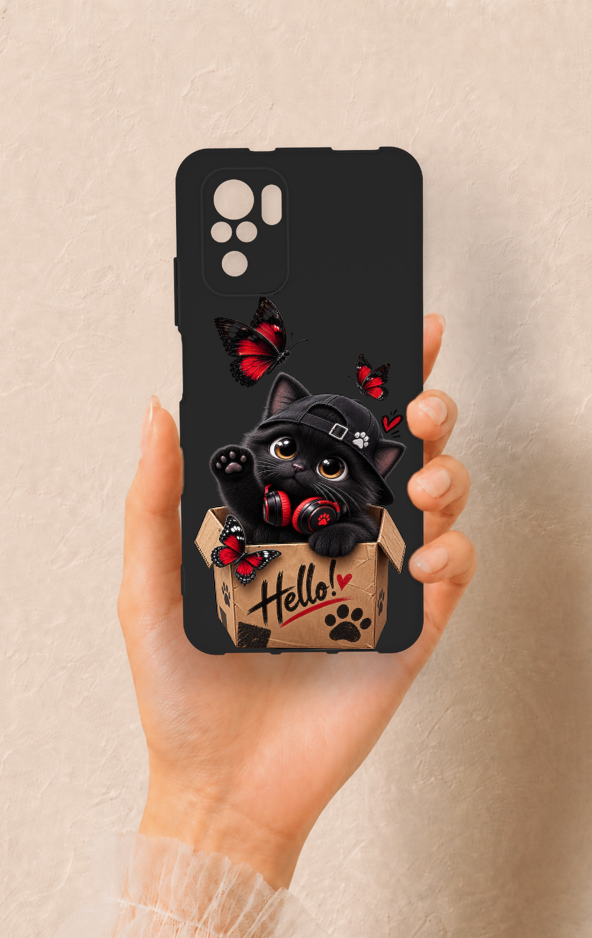 Redmi Note 10-10S Uyumlu Hello Cat Desenli Silikon Kılıf